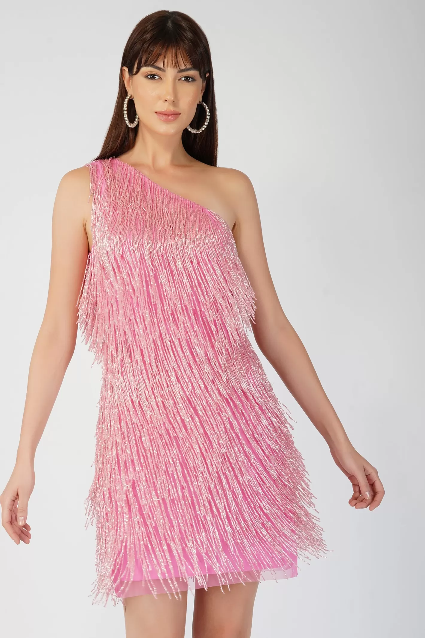 New Amarato Embellished Pink Fringe Mini Dress Women Mini Dresses