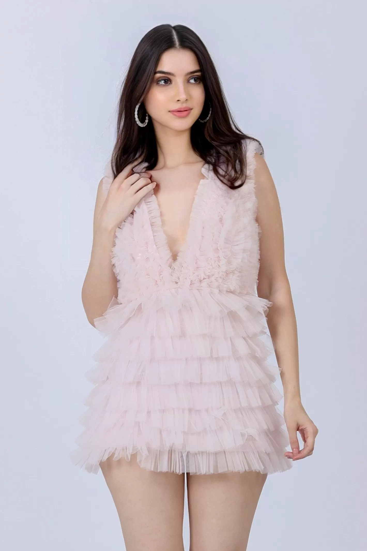 New Angel Powder Pink Tulle Mini Dress Women Mini Dresses