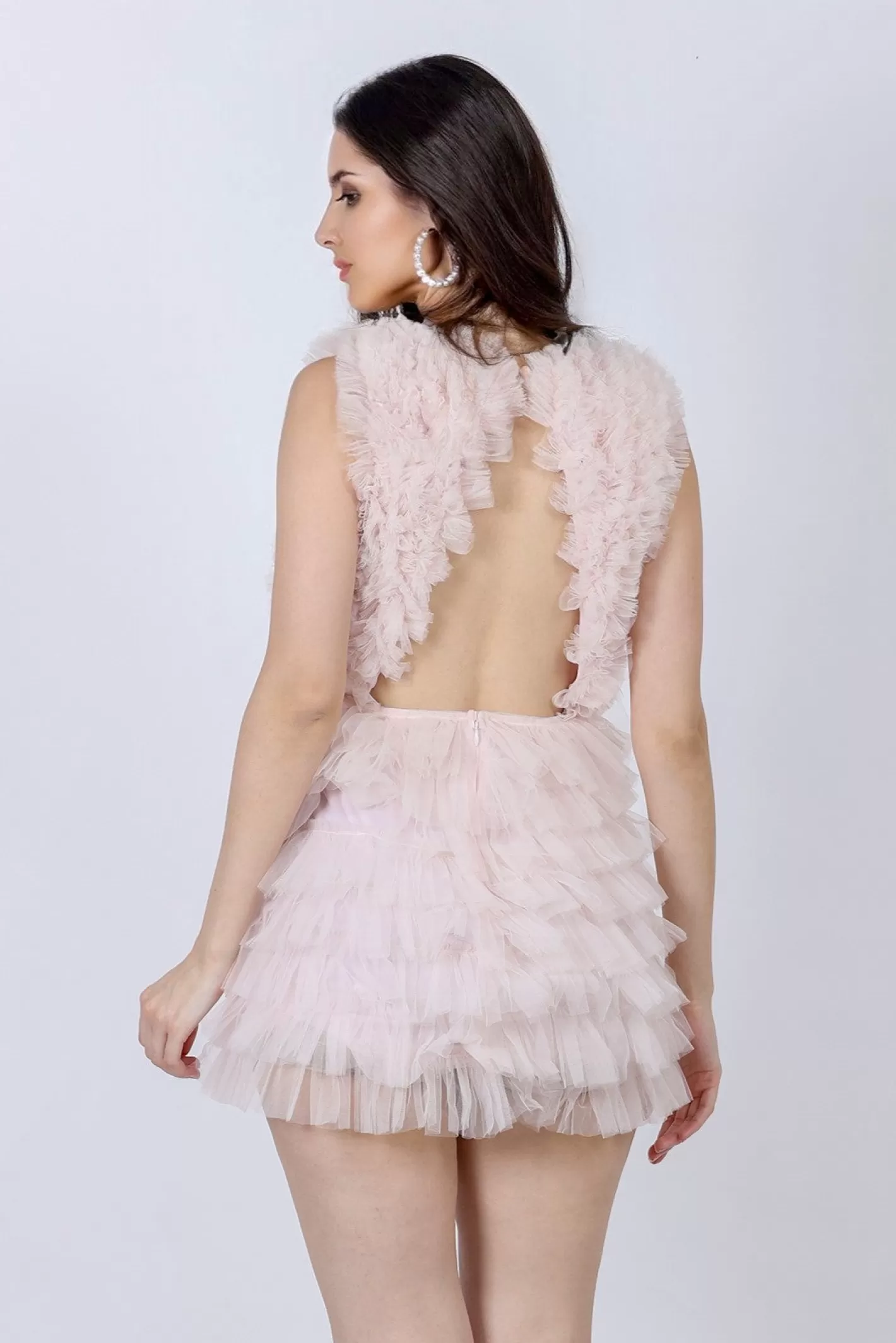 New Angel Powder Pink Tulle Mini Dress Women Mini Dresses