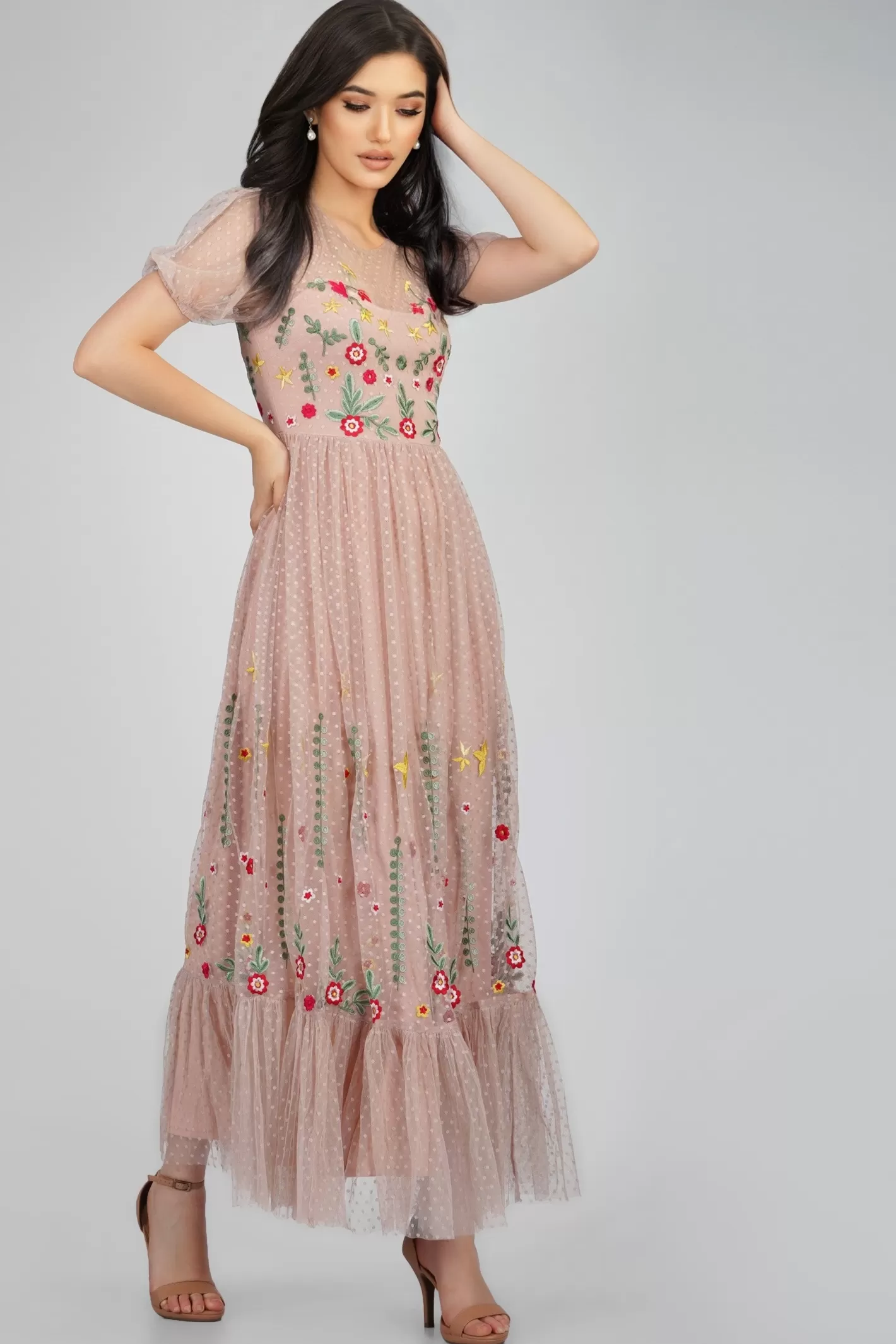 Best Azalea Dusty Pink Embroidered Dress Women Maxi Dresses