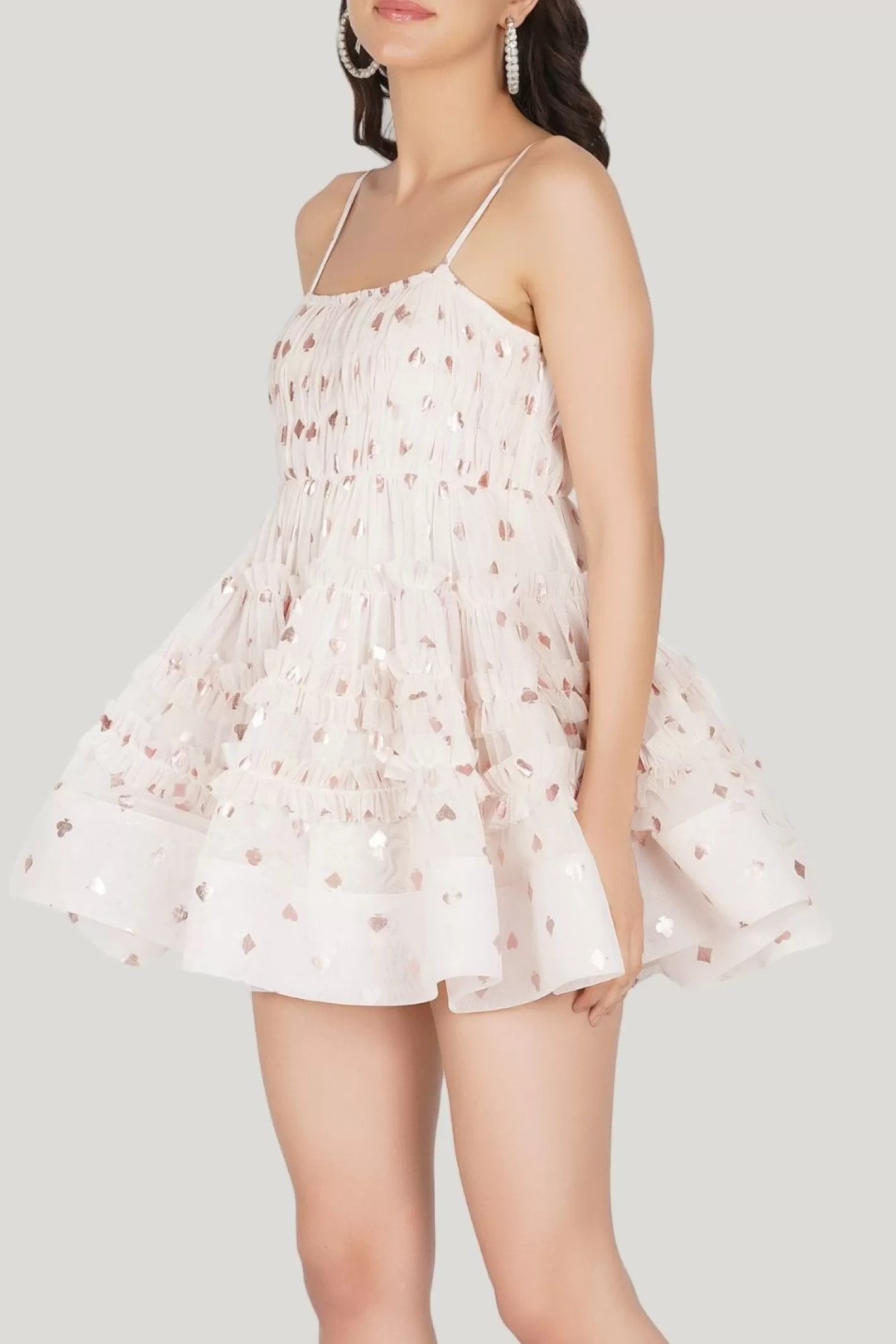 Clearance Bethan Tulle Mini In Pink Card Print Women Mini Dresses