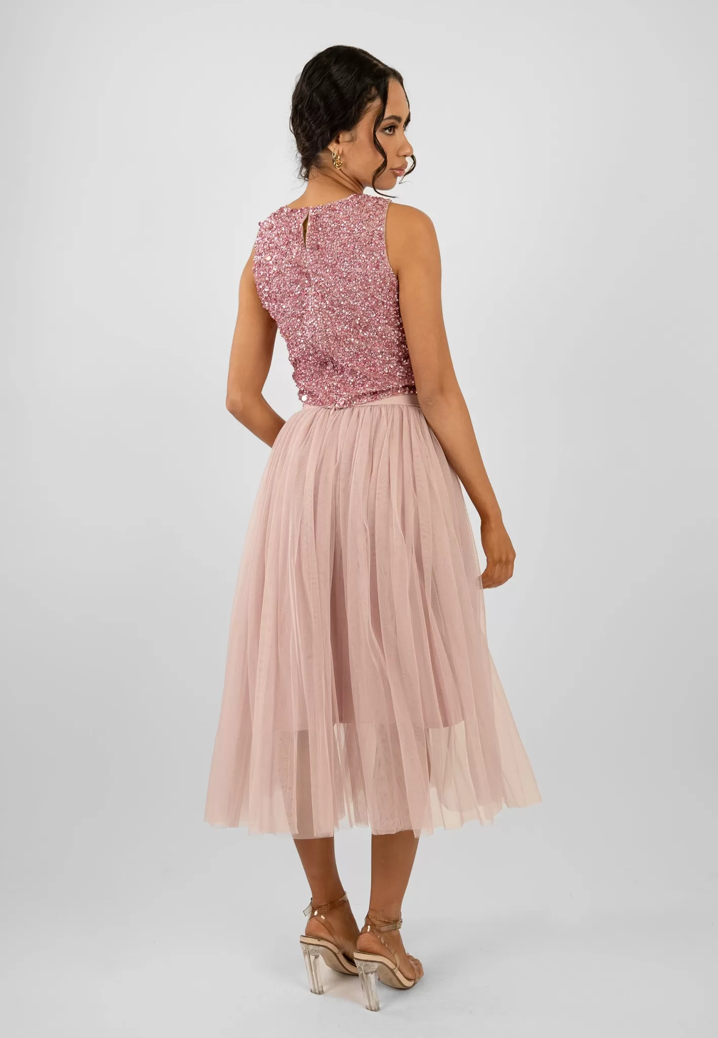 Clearance Cleo Pink Tulle Midi Skirt Women Skirts