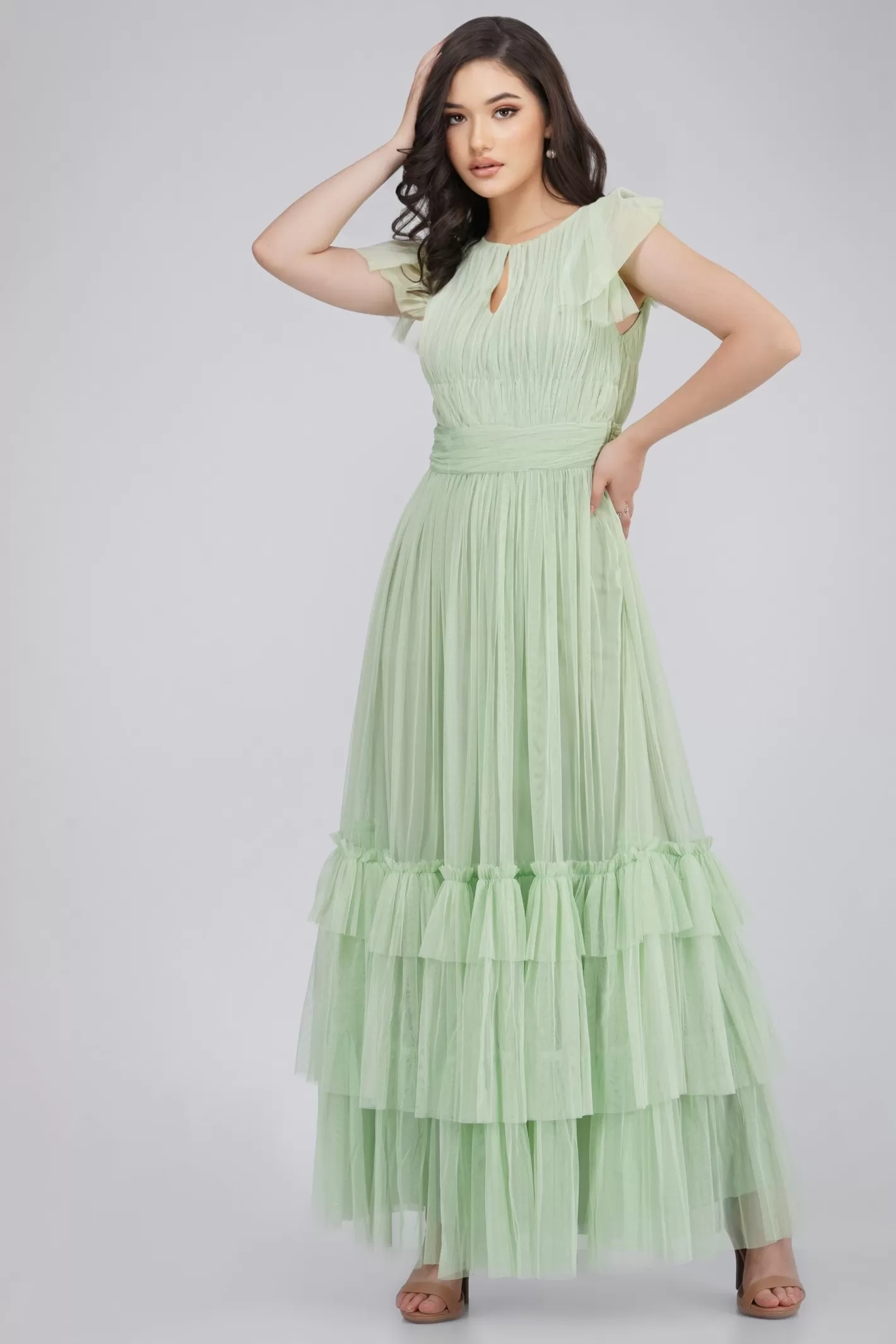 Shop Diva Sage Green Tulle Bridesmaid Dress Women Maxi Dresses