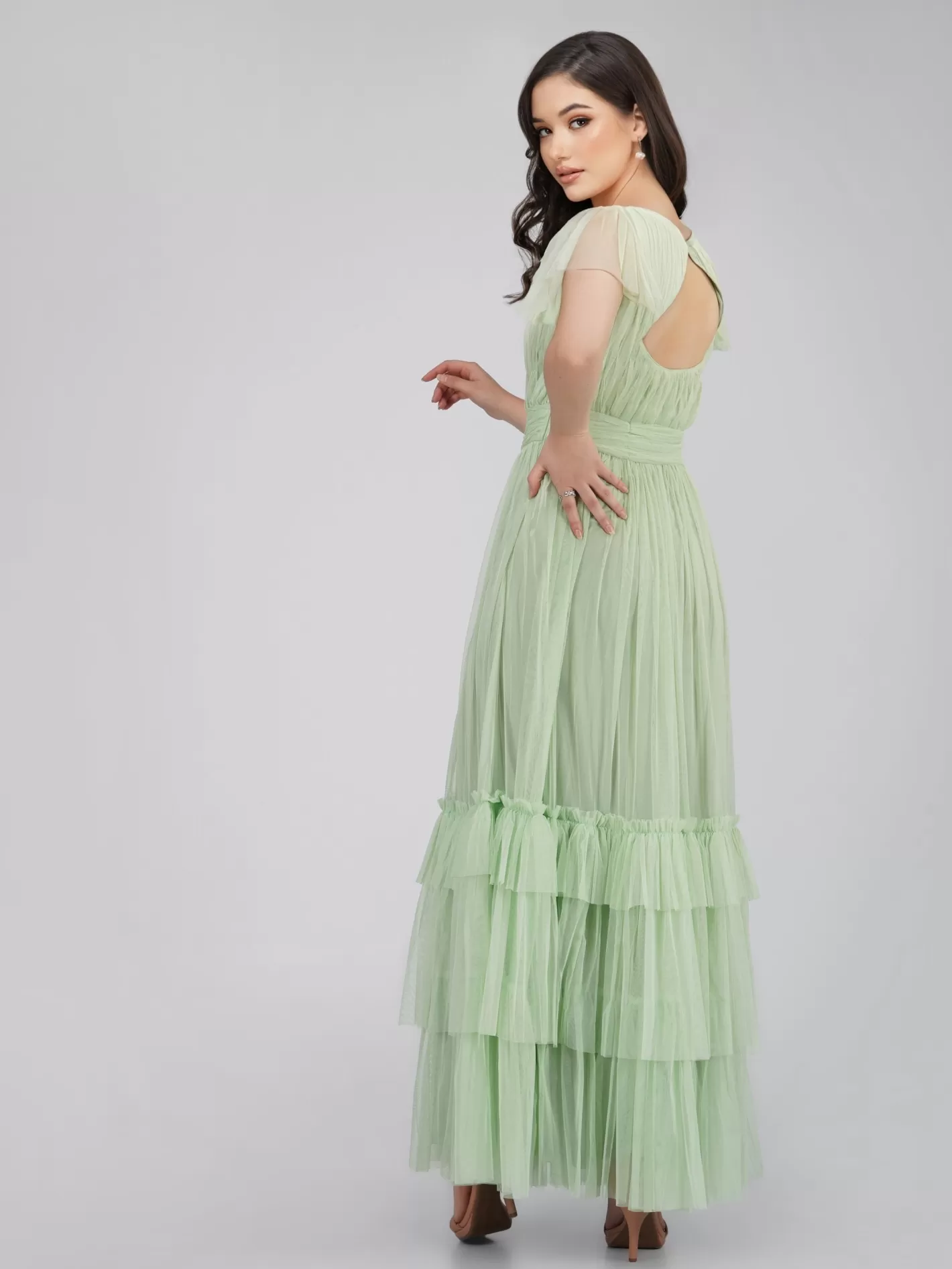 Shop Diva Sage Green Tulle Bridesmaid Dress Women Maxi Dresses