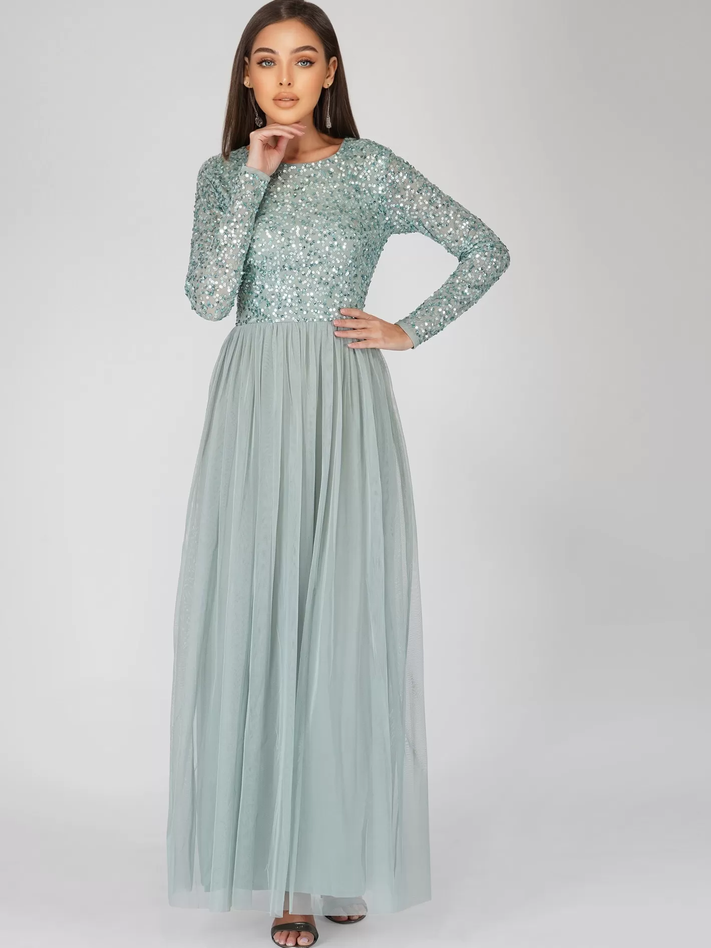 Shop Elle Long Sleeve Sage Green Bridesmaid Maxi Dress Women Maxi Dresses