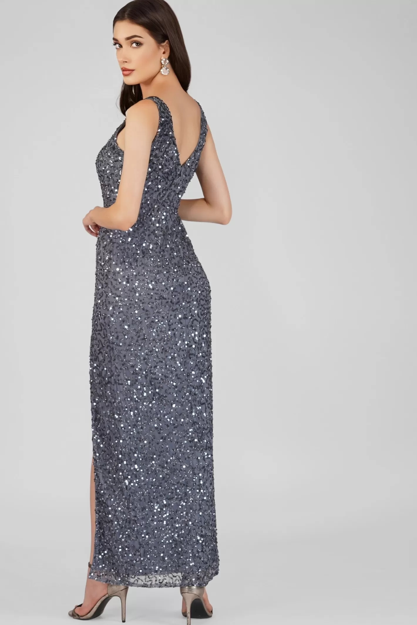 Fashion Greyson Grey Sequin Maxi Dress Women Maxi Dresses