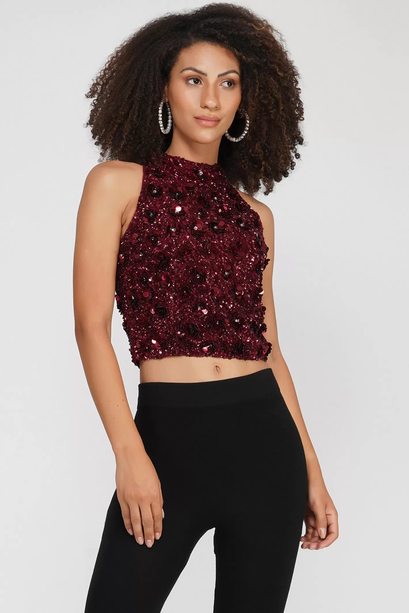 Online Gui Burgundy Sequin Top Women Tops