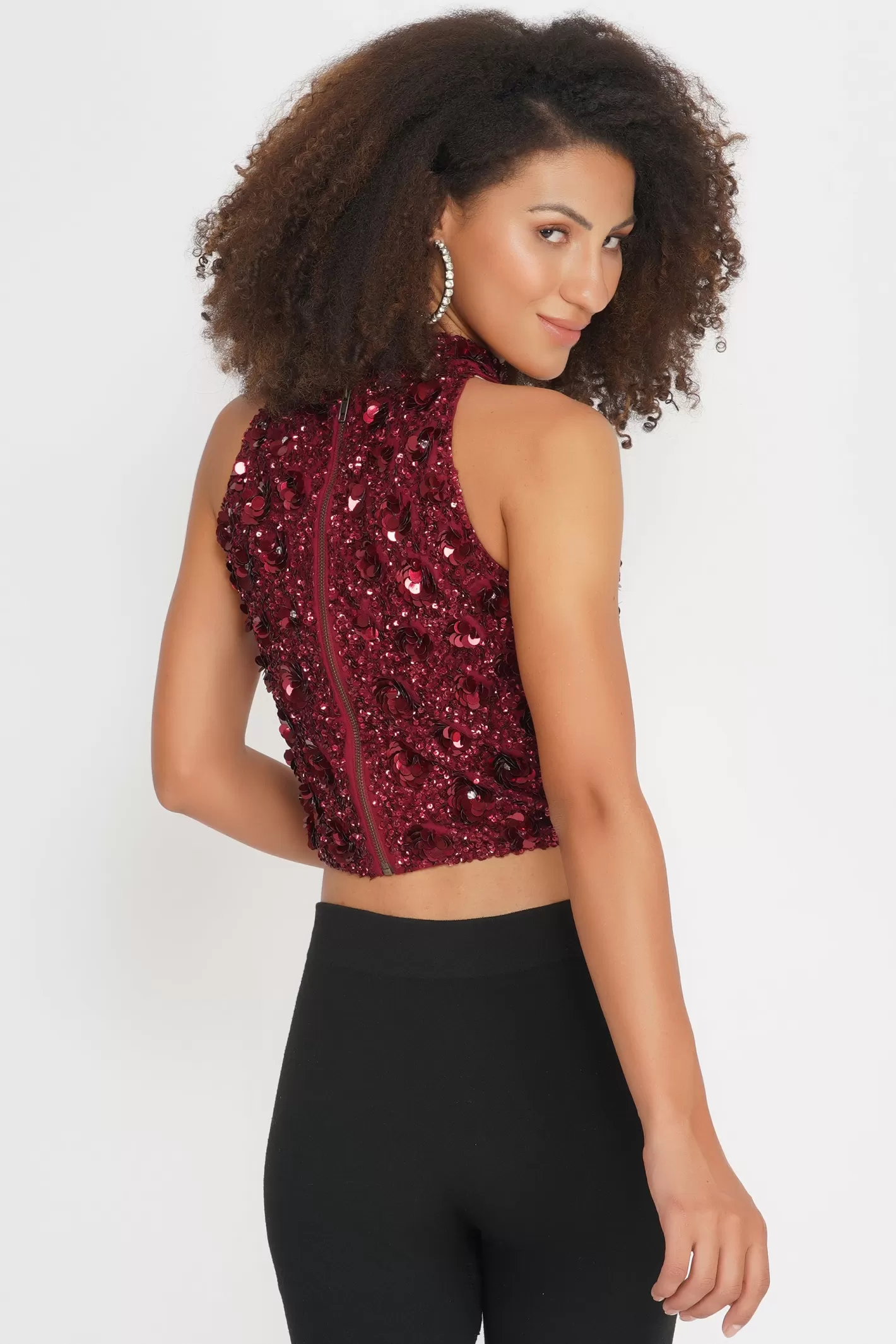 Online Gui Burgundy Sequin Top Women Tops