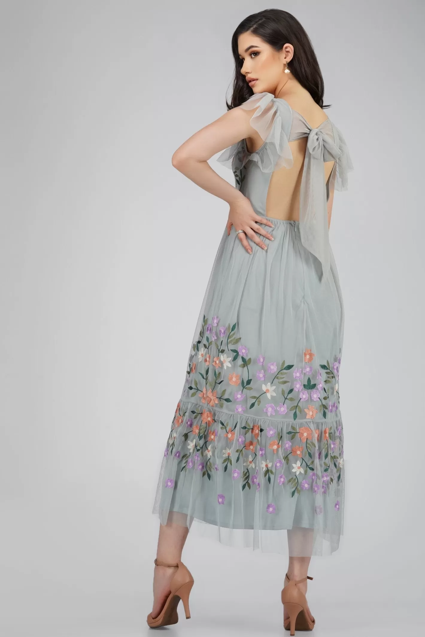 Online Iris Dusty Blue Embroidered Dress Women Maxi Dresses