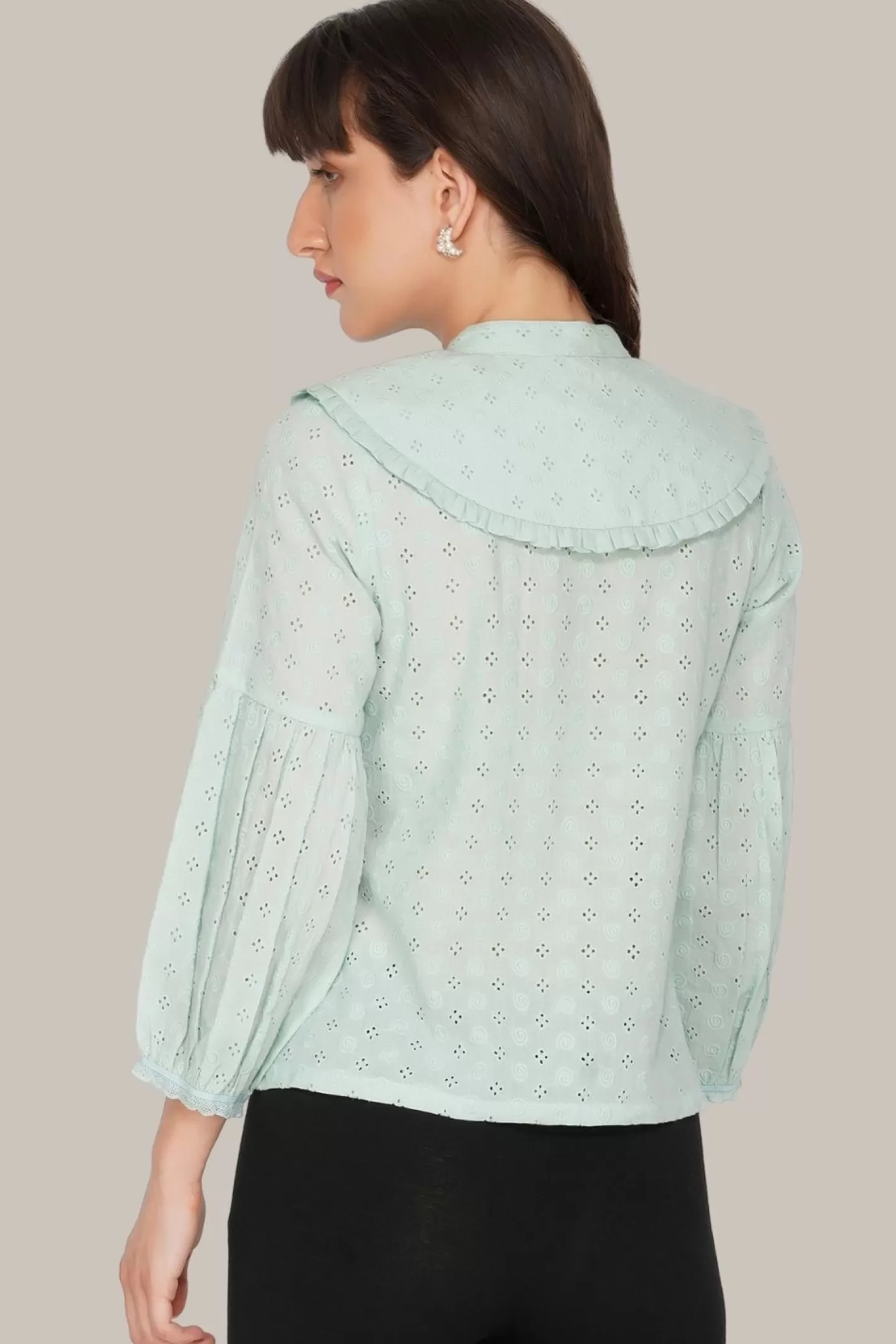 Fashion Jerri Cotton Broderie Shirt In Pastel Green Women Tops