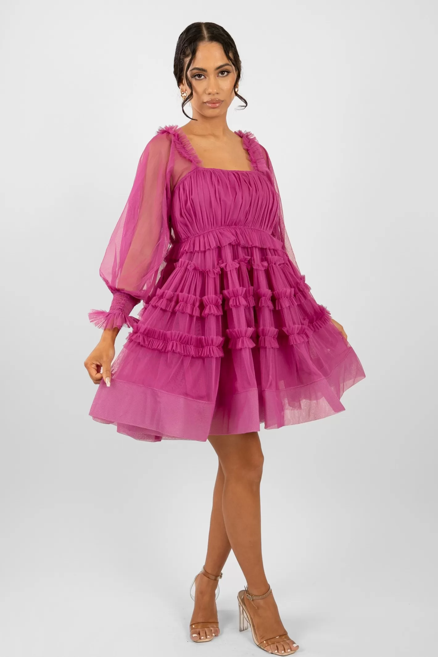 Clearance Jessica Tulle Smock Mini Dress In Vivid Purple Women Mini Dresses