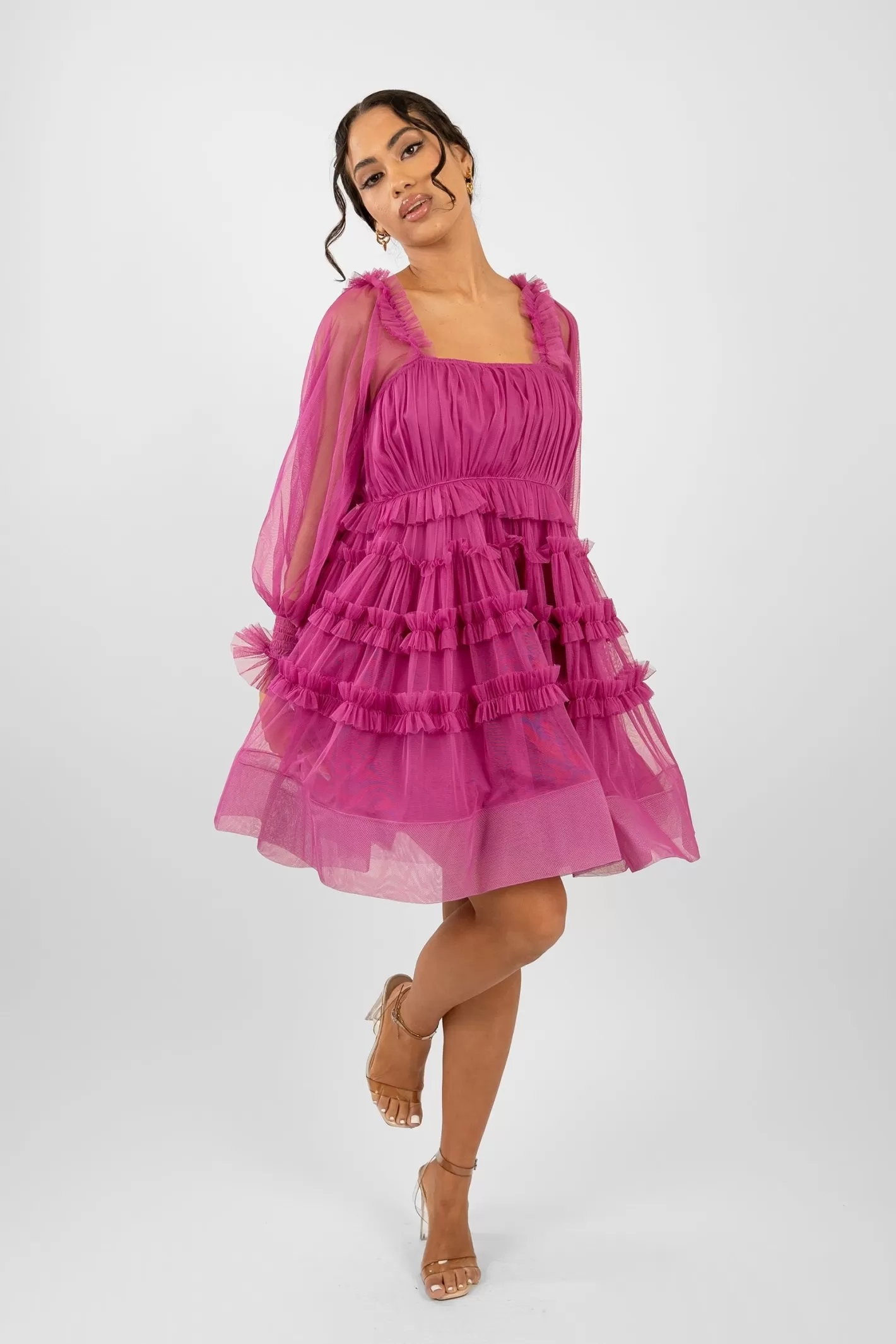 Clearance Jessica Tulle Smock Mini Dress In Vivid Purple Women Mini Dresses