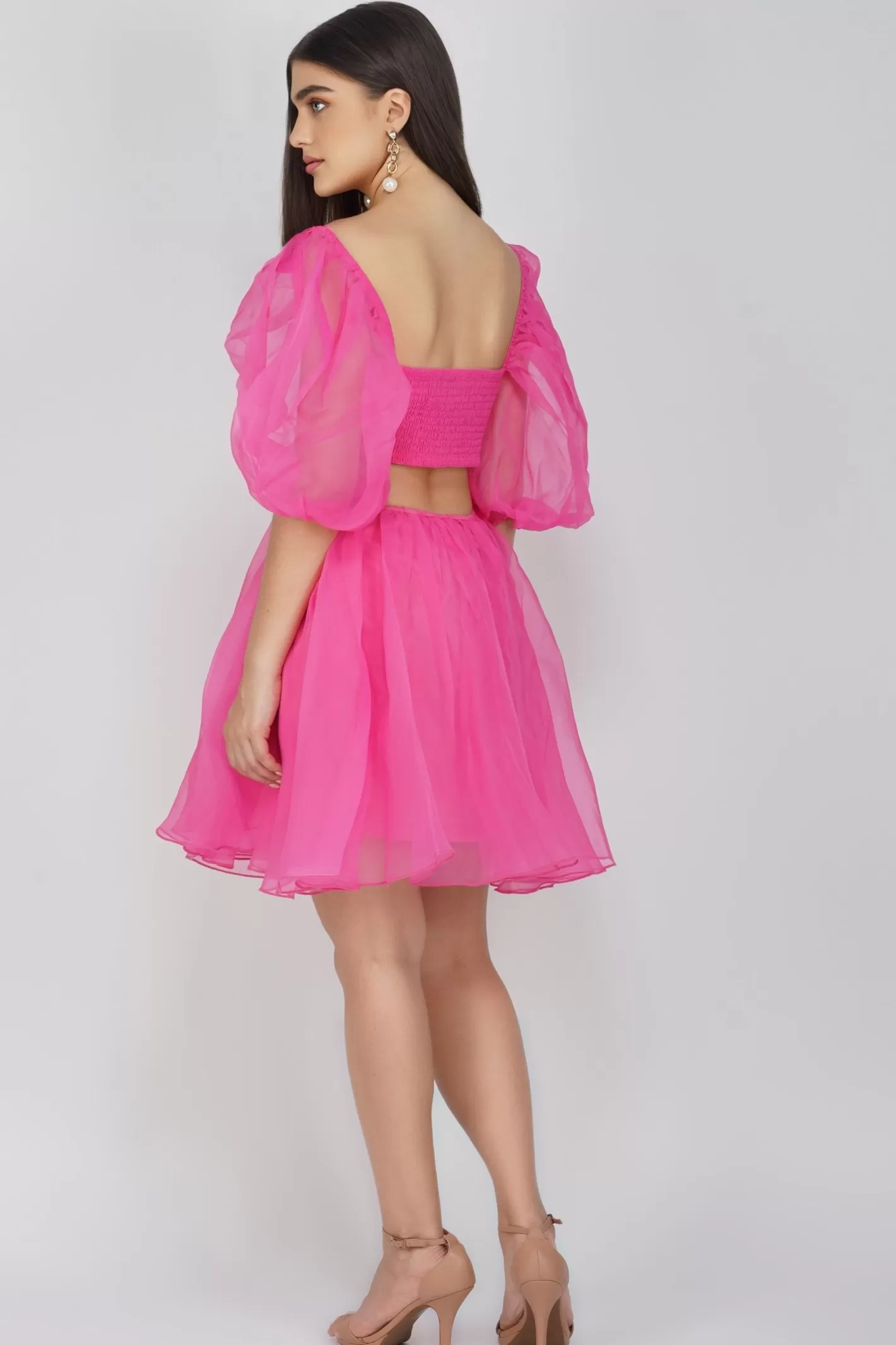 Cheap Katja Bright Pink Puff Sleeve Dress Women Mini Dresses