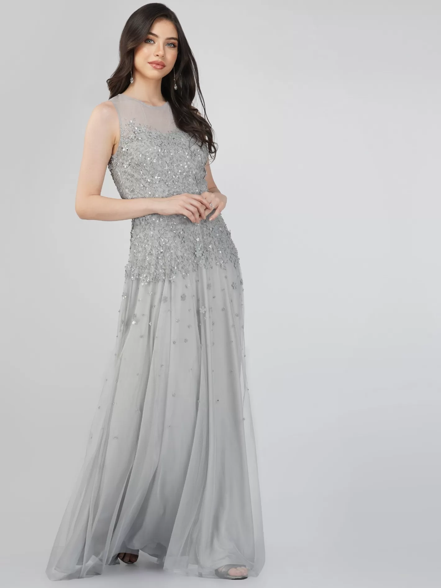 Shop Lilith Floral Embellished Maxi Dress In Grey Women Maxi Dresses