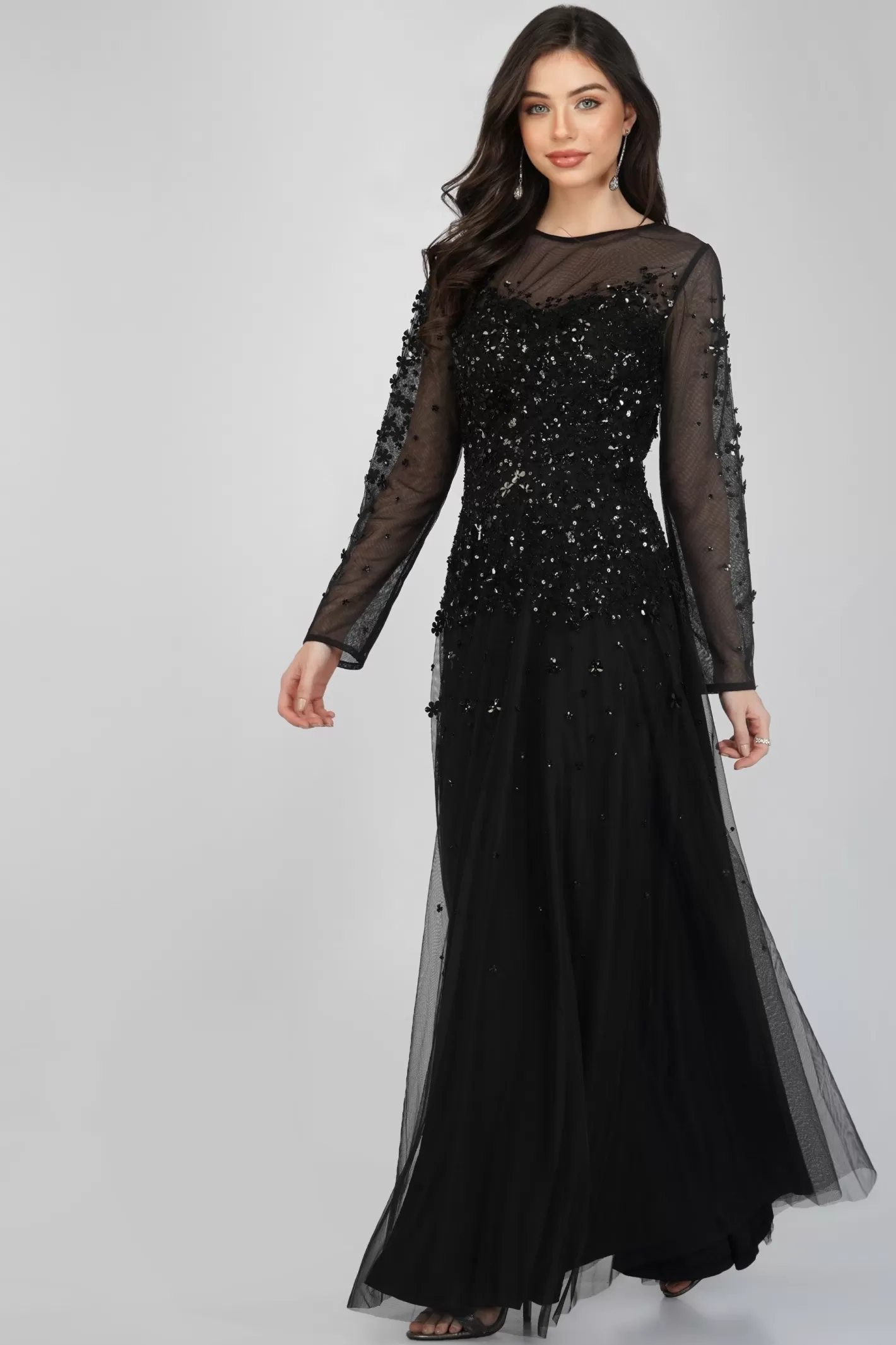 Online Luciene Long Sleeve Embellished Maxi Dress In Black Women Maxi Dresses