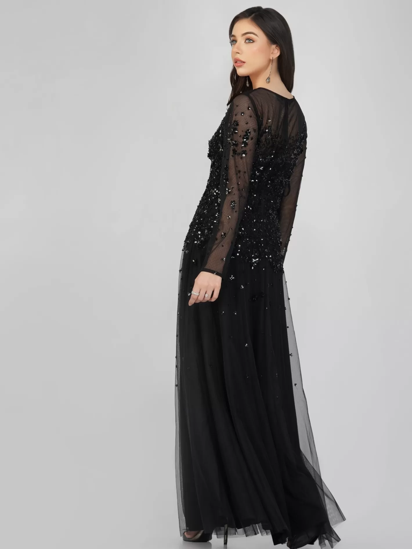 Online Luciene Long Sleeve Embellished Maxi Dress In Black Women Maxi Dresses