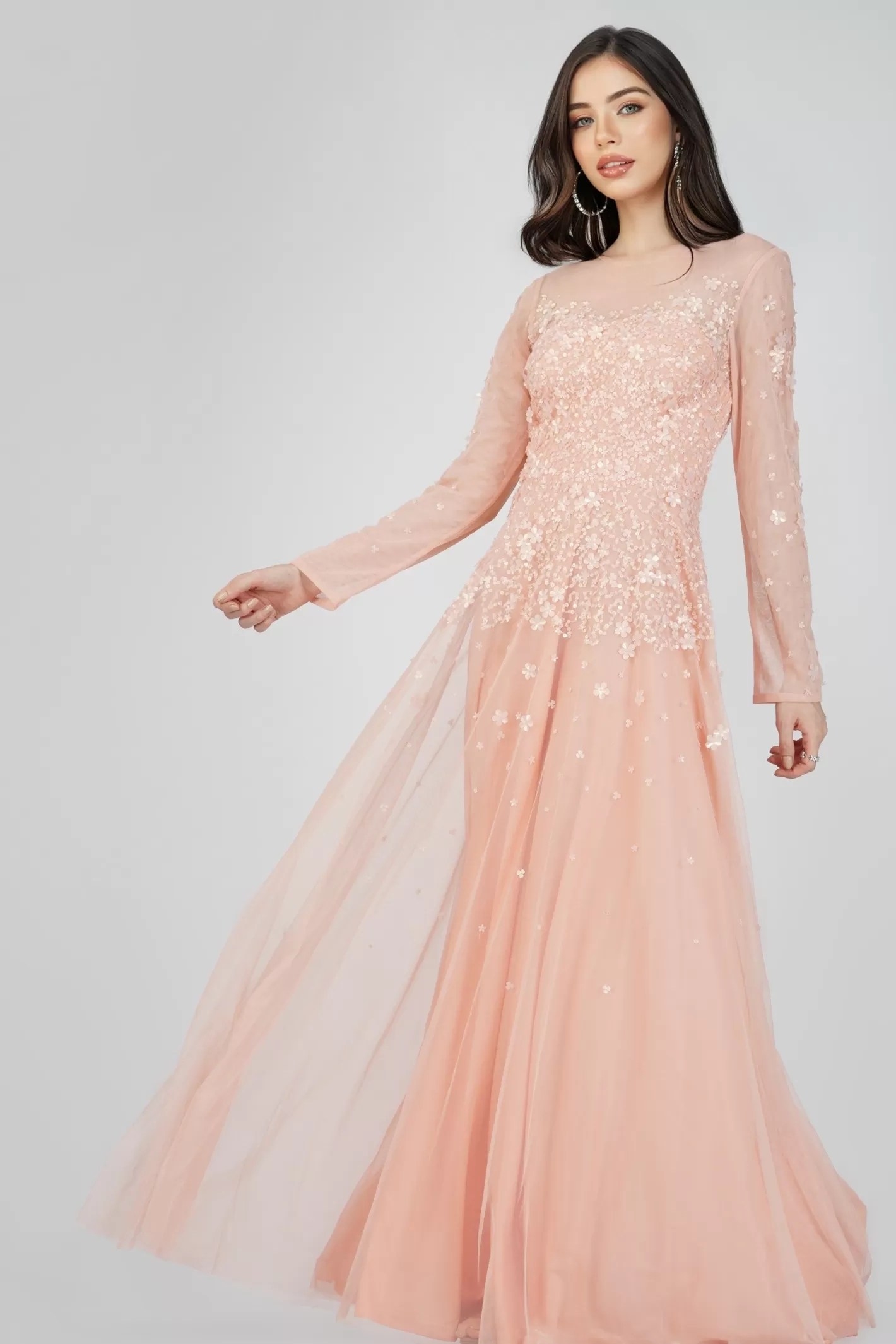 Discount Luciene Long Sleeve Embellished Maxi Dress In Blush Pink Women Maxi Dresses