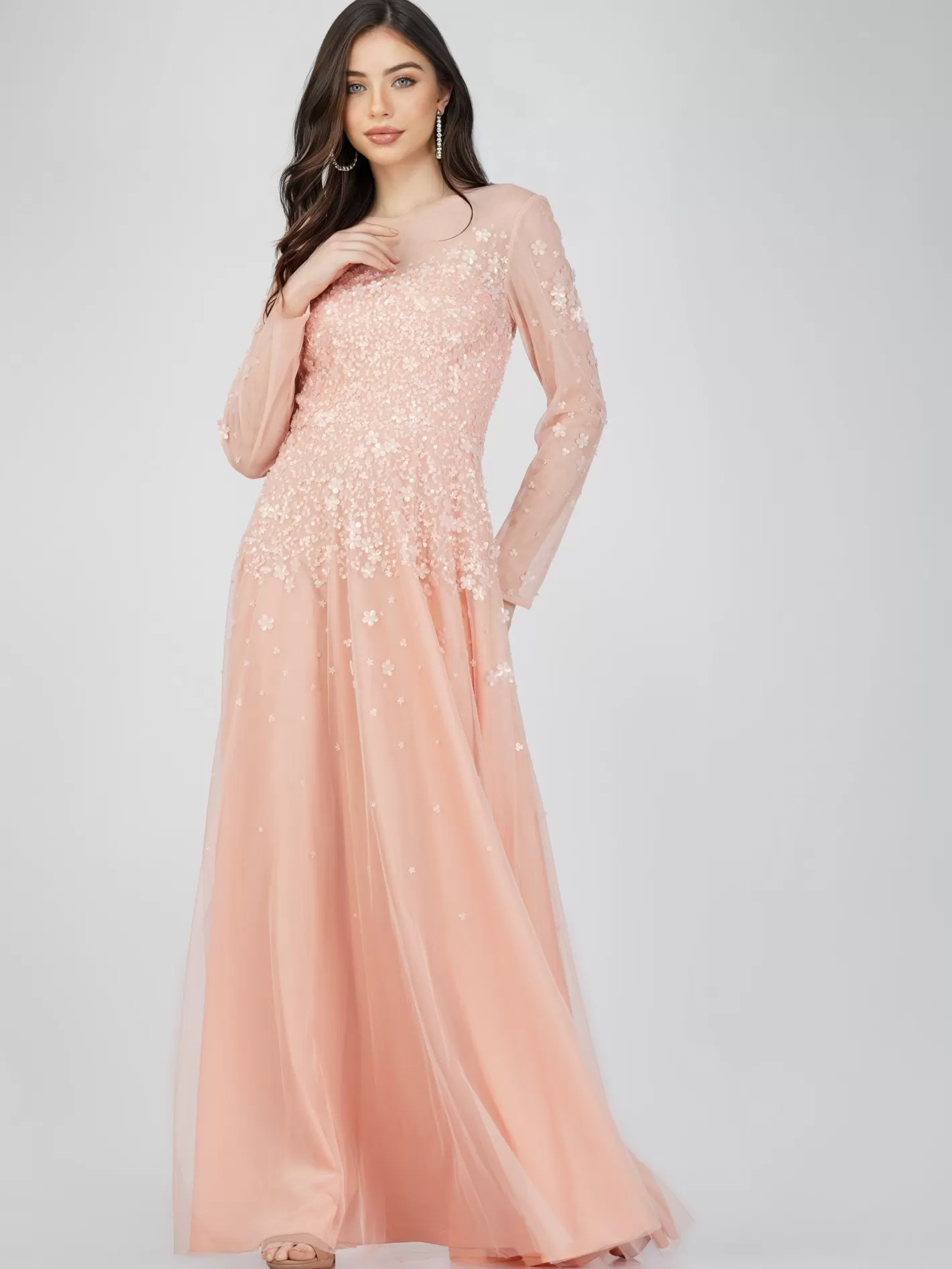 Discount Luciene Long Sleeve Embellished Maxi Dress In Blush Pink Women Maxi Dresses