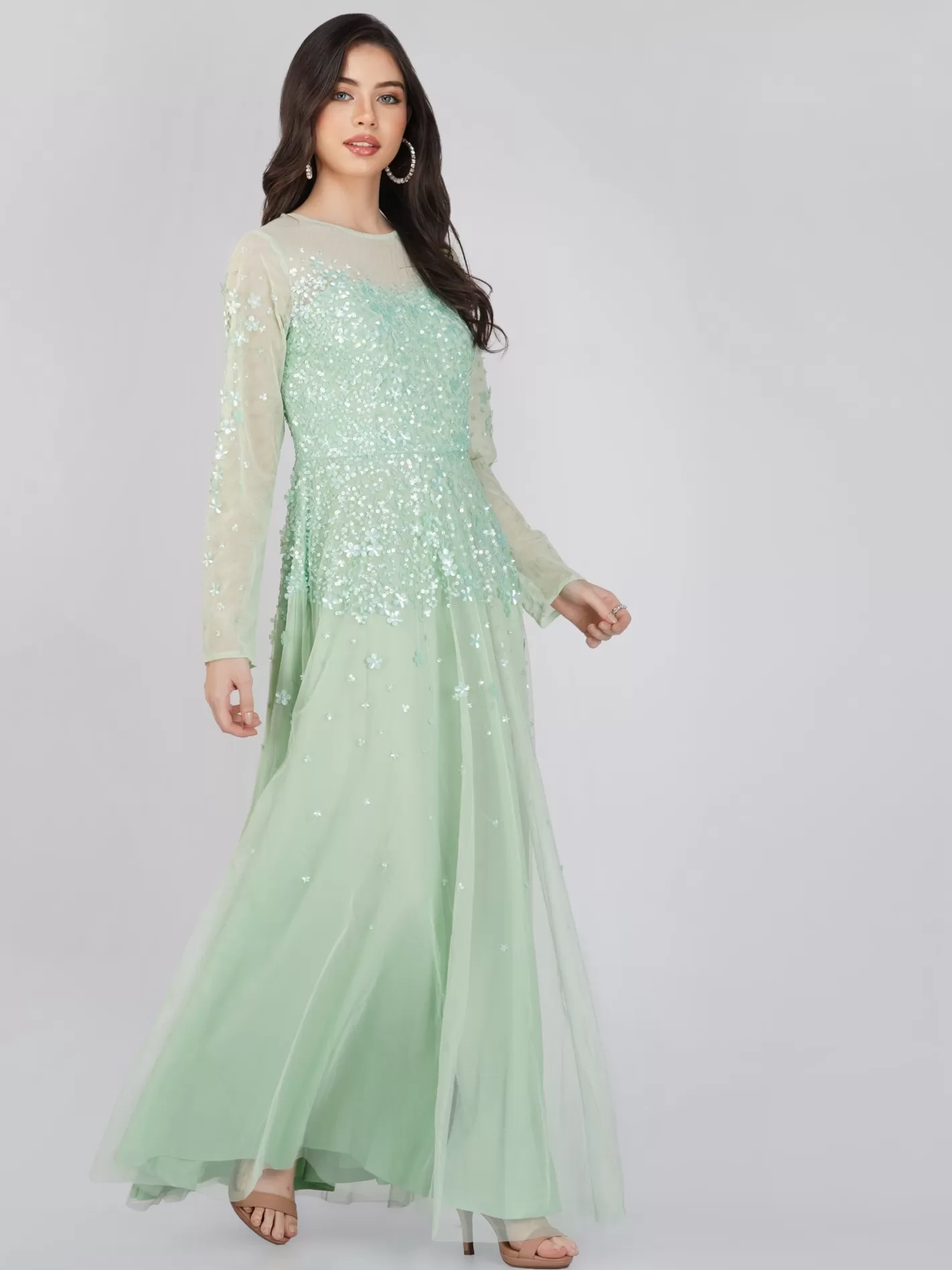 Clearance Luciene Long Sleeve Embellished Maxi Dress In Mint Women Maxi Dresses