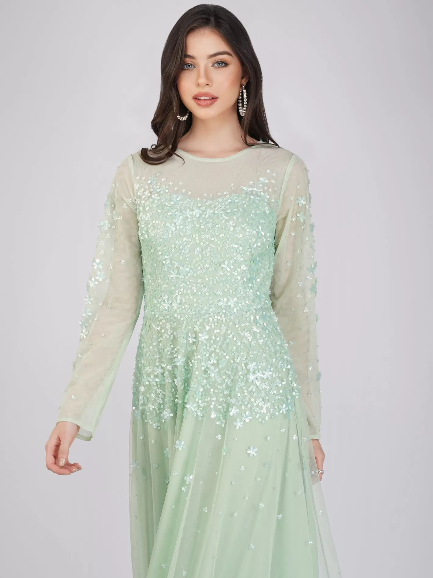 Clearance Luciene Long Sleeve Embellished Maxi Dress In Mint Women Maxi Dresses