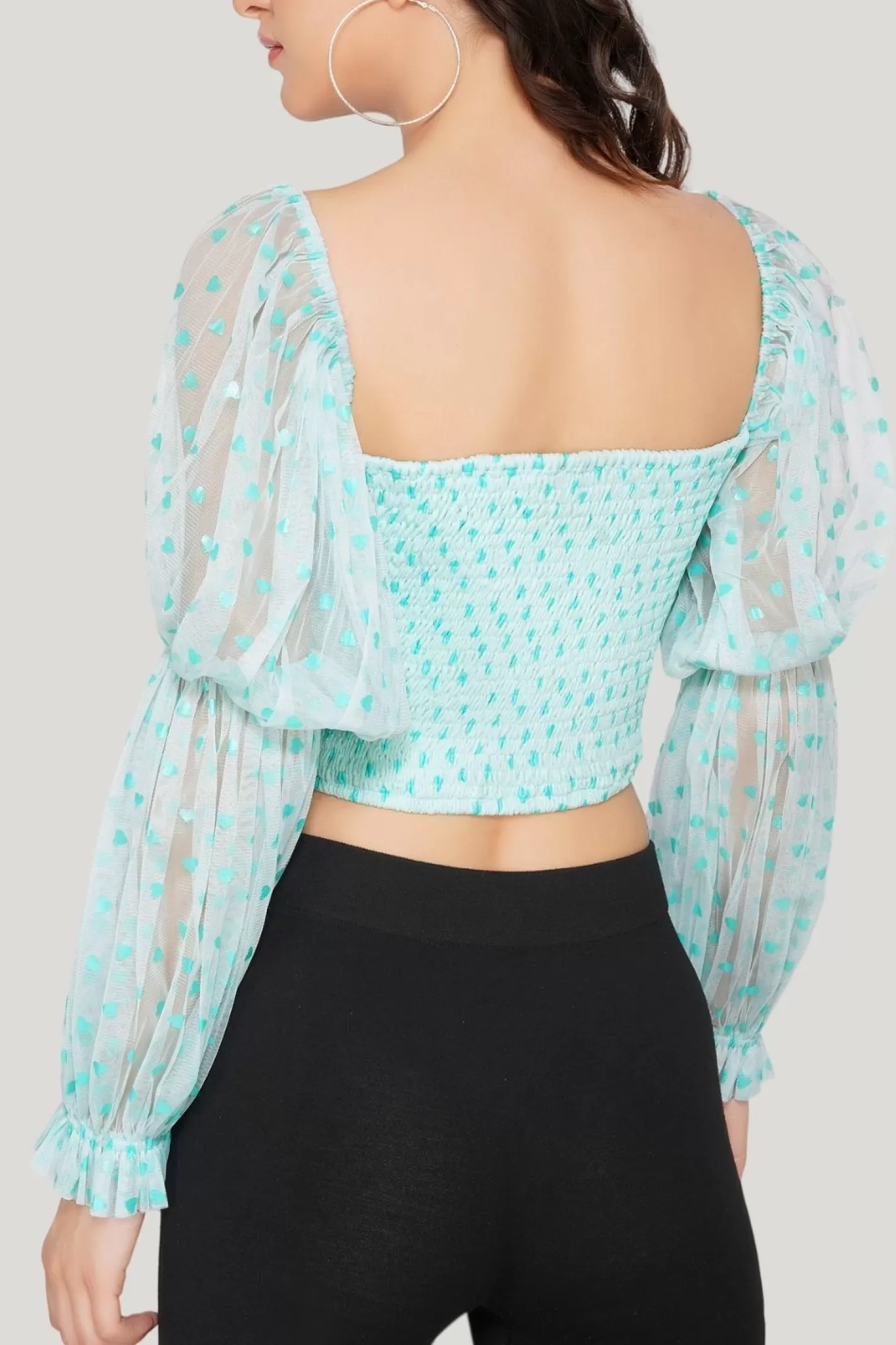 Hot Lyla Tulle Top In Mint Heart Print Women Tops