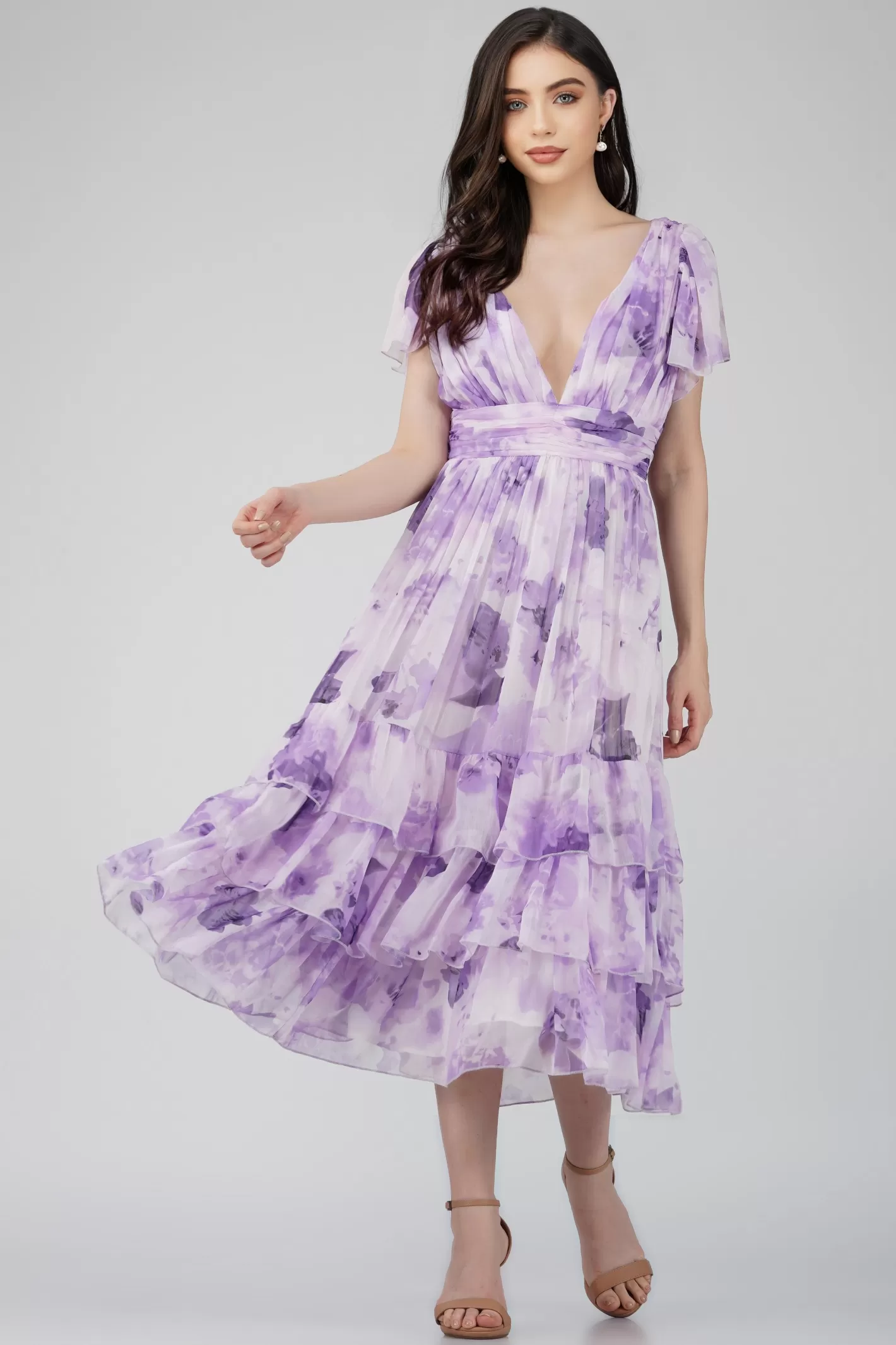 Clearance Madison Lavender Chiffon Bridesmaid Dress Women Midi Dresses