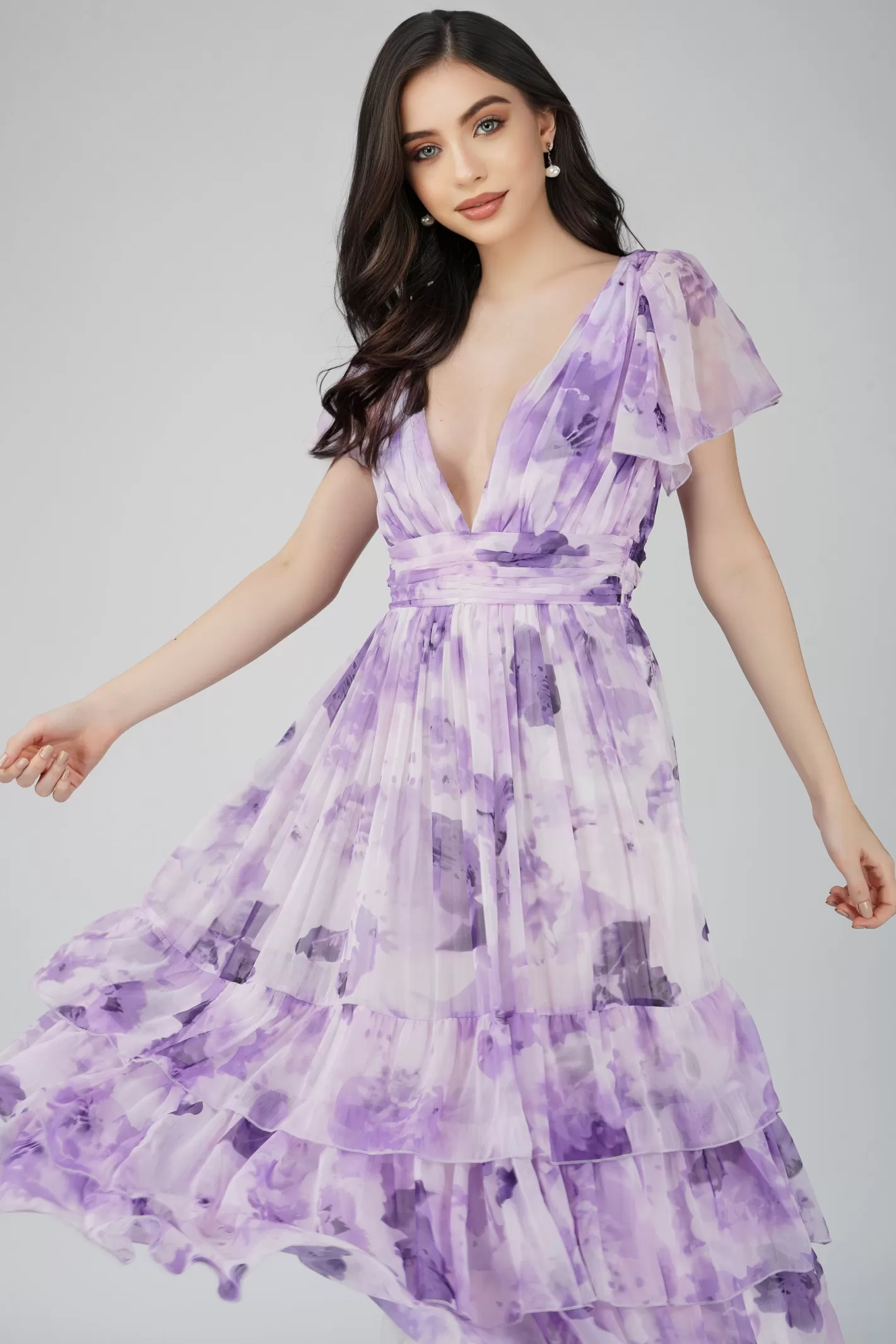 Clearance Madison Lavender Chiffon Bridesmaid Dress Women Midi Dresses