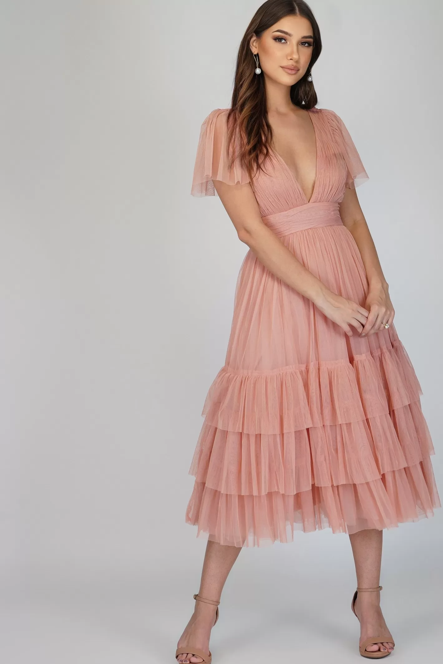 Online Madison Pink Tulle Bridesmaid Dress Women Midi Dresses