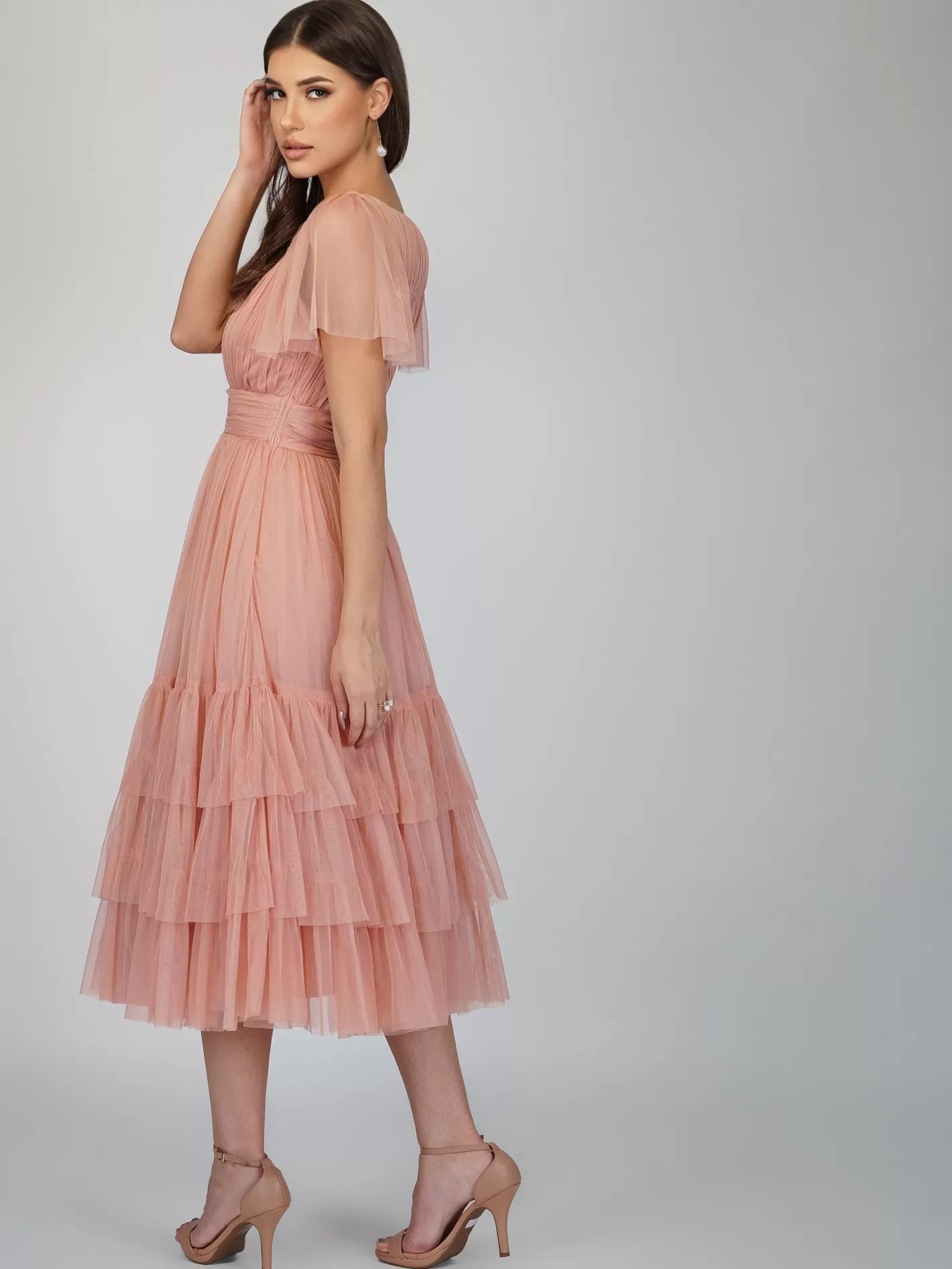 Online Madison Pink Tulle Bridesmaid Dress Women Midi Dresses