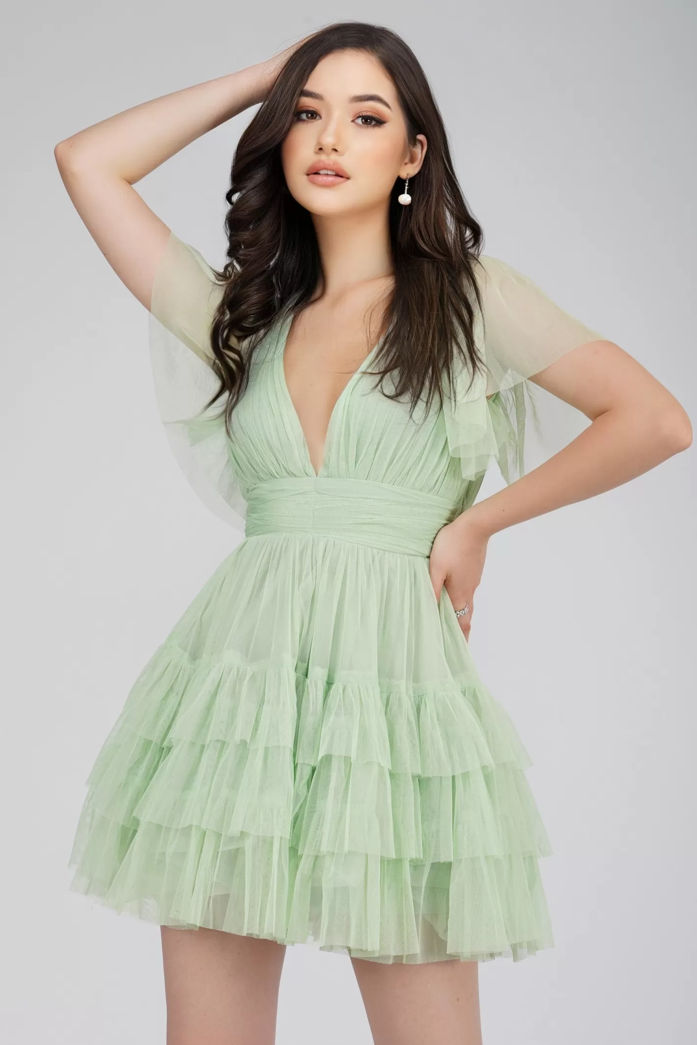 Discount Madison Sage Green Tulle Mini Dress Women Mini Dresses