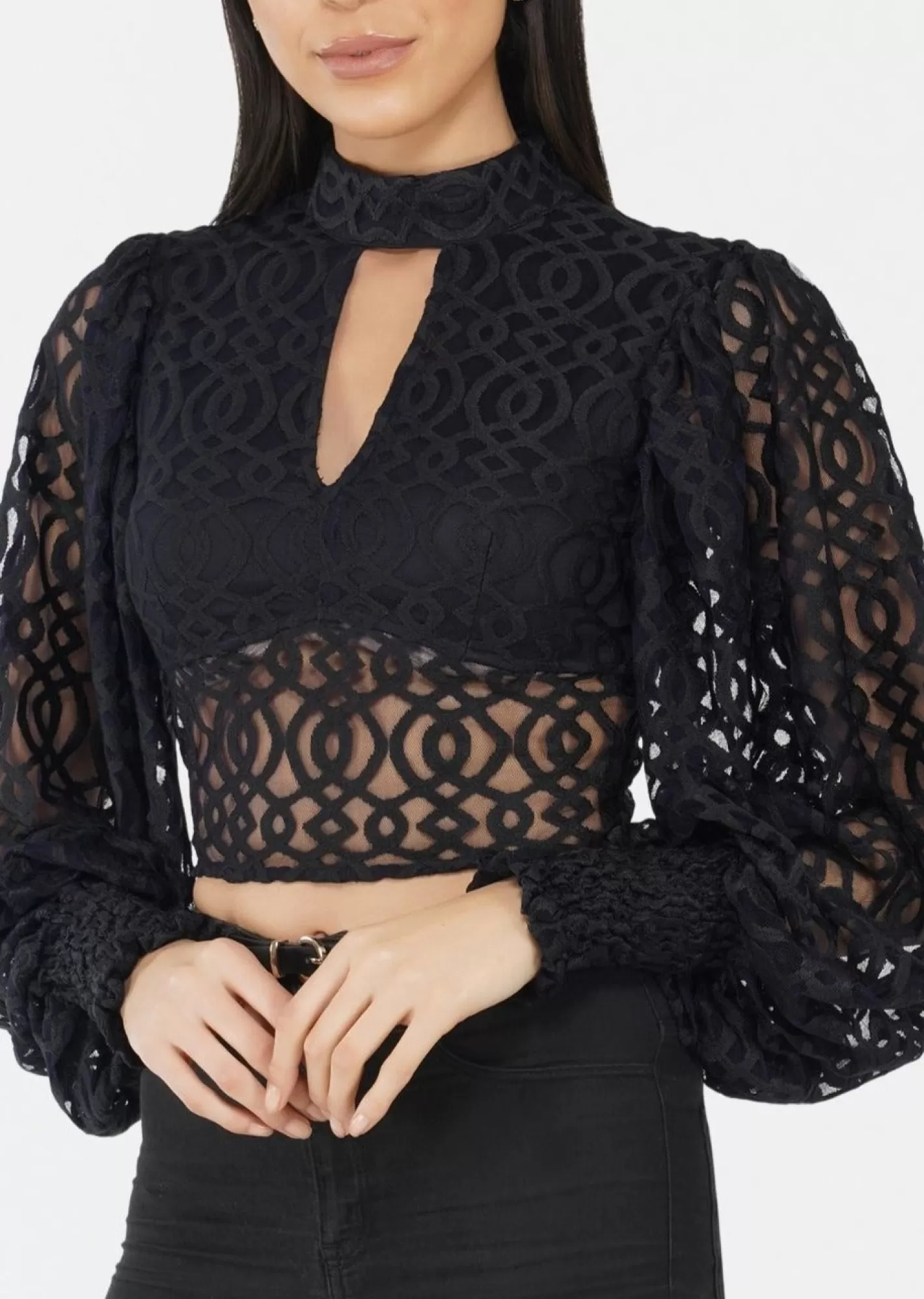 Store Marlee Lace Top In Navy Black Women Tops