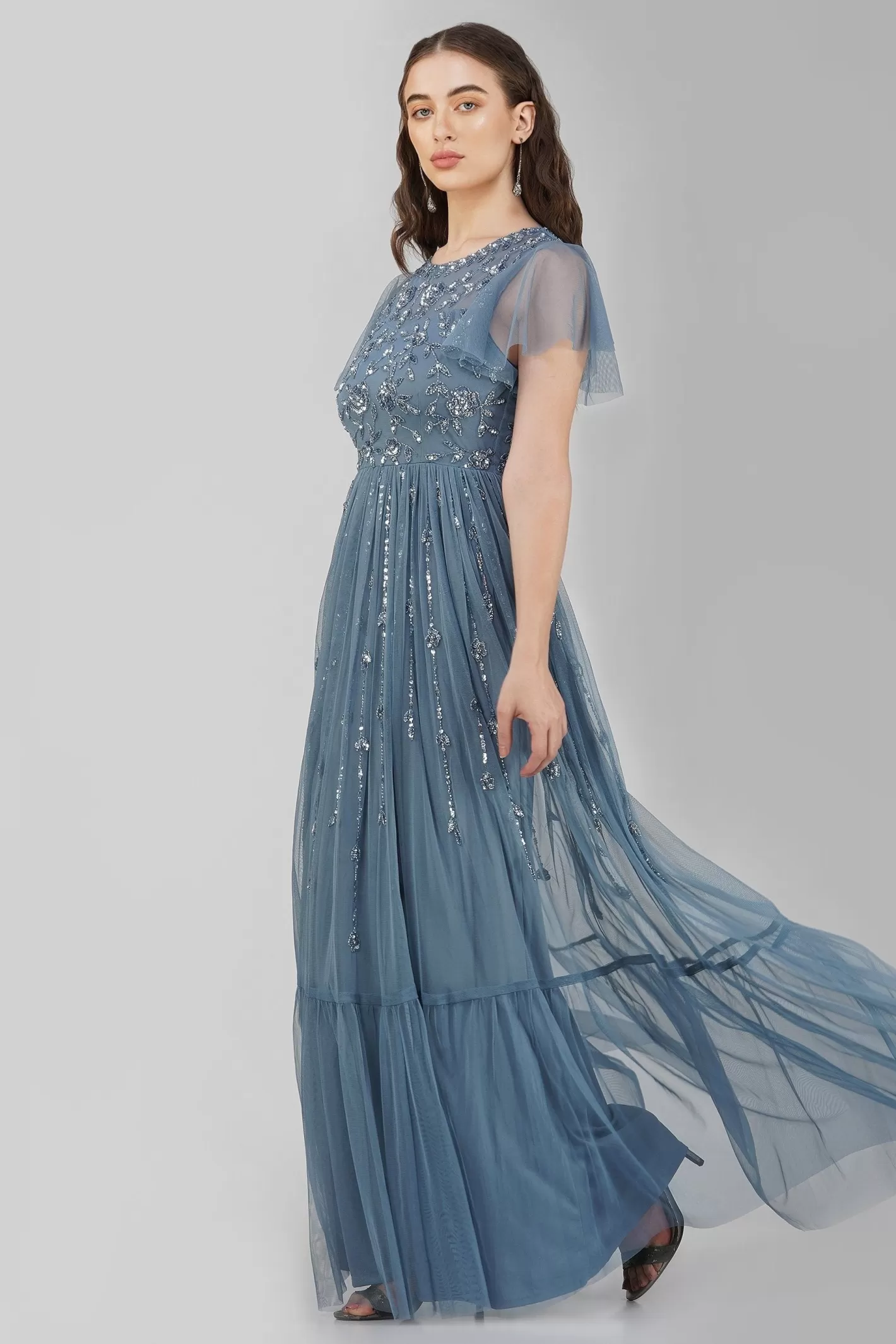 New Marly Blue Embellished Maxi Dress Women Maxi Dresses