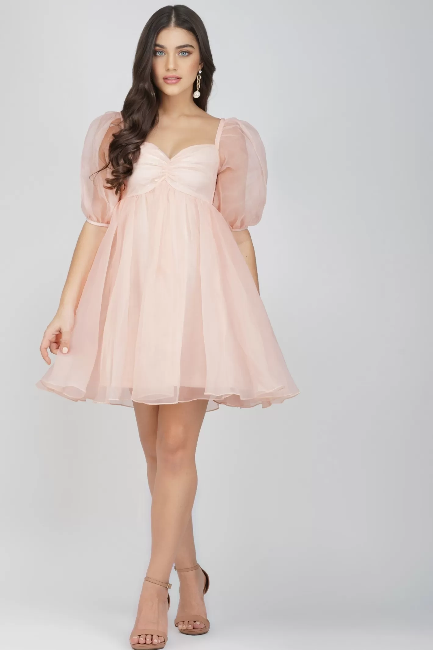 Best Melanie Pink Puff Sleeve Dress Women Mini Dresses