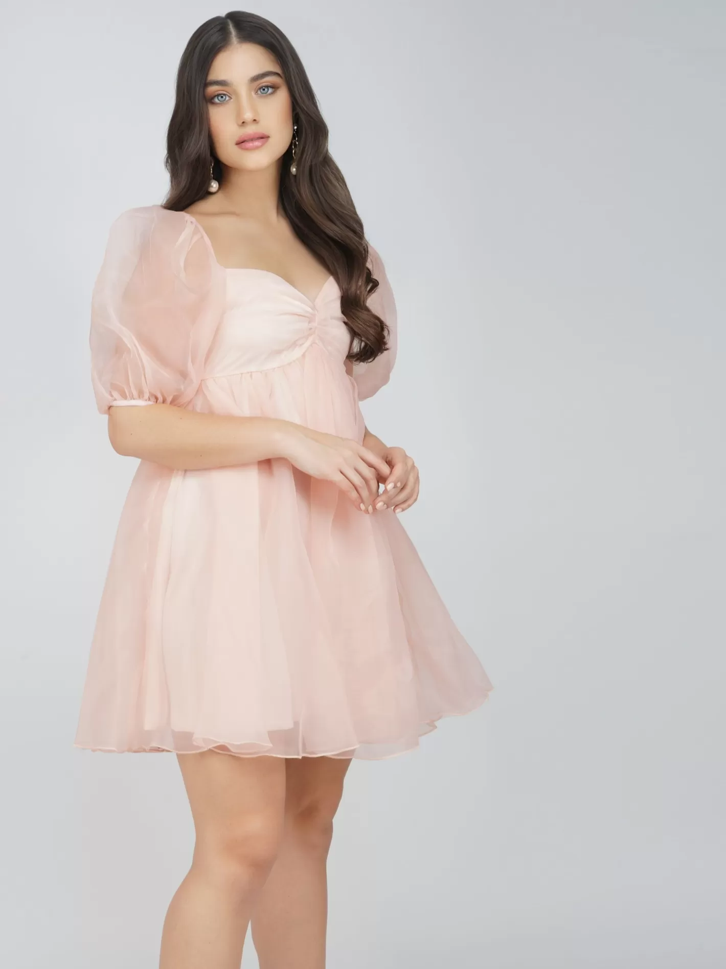 Best Melanie Pink Puff Sleeve Dress Women Mini Dresses