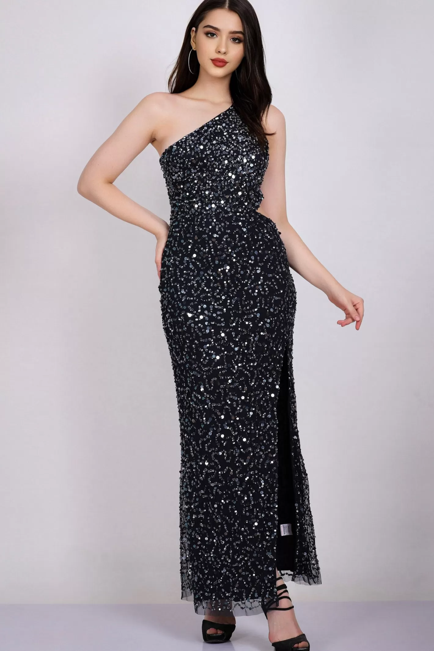 New Naeve One Shoulder Sequin Dress In Navy Blue Women Maxi Dresses