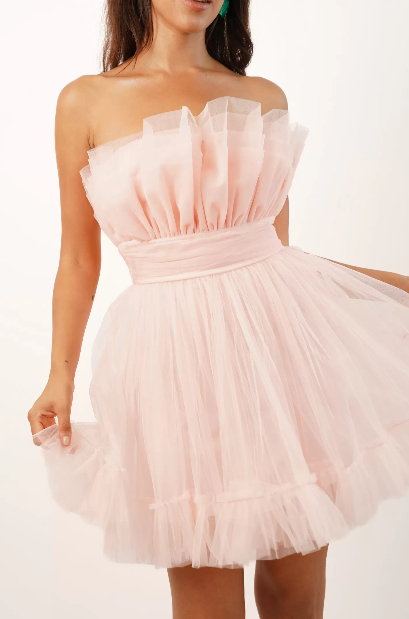 New Nanita Tulle Mini Dress In Blush Pink Women Mini Dresses