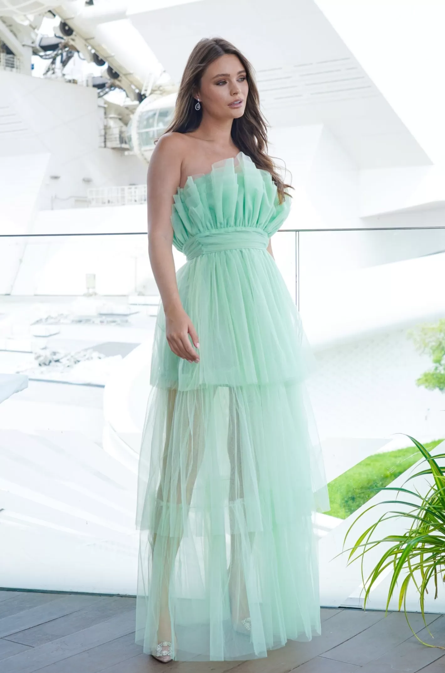 Cheap Natalia Tulle Maxi Dress In Sage Green Women Maxi Dresses