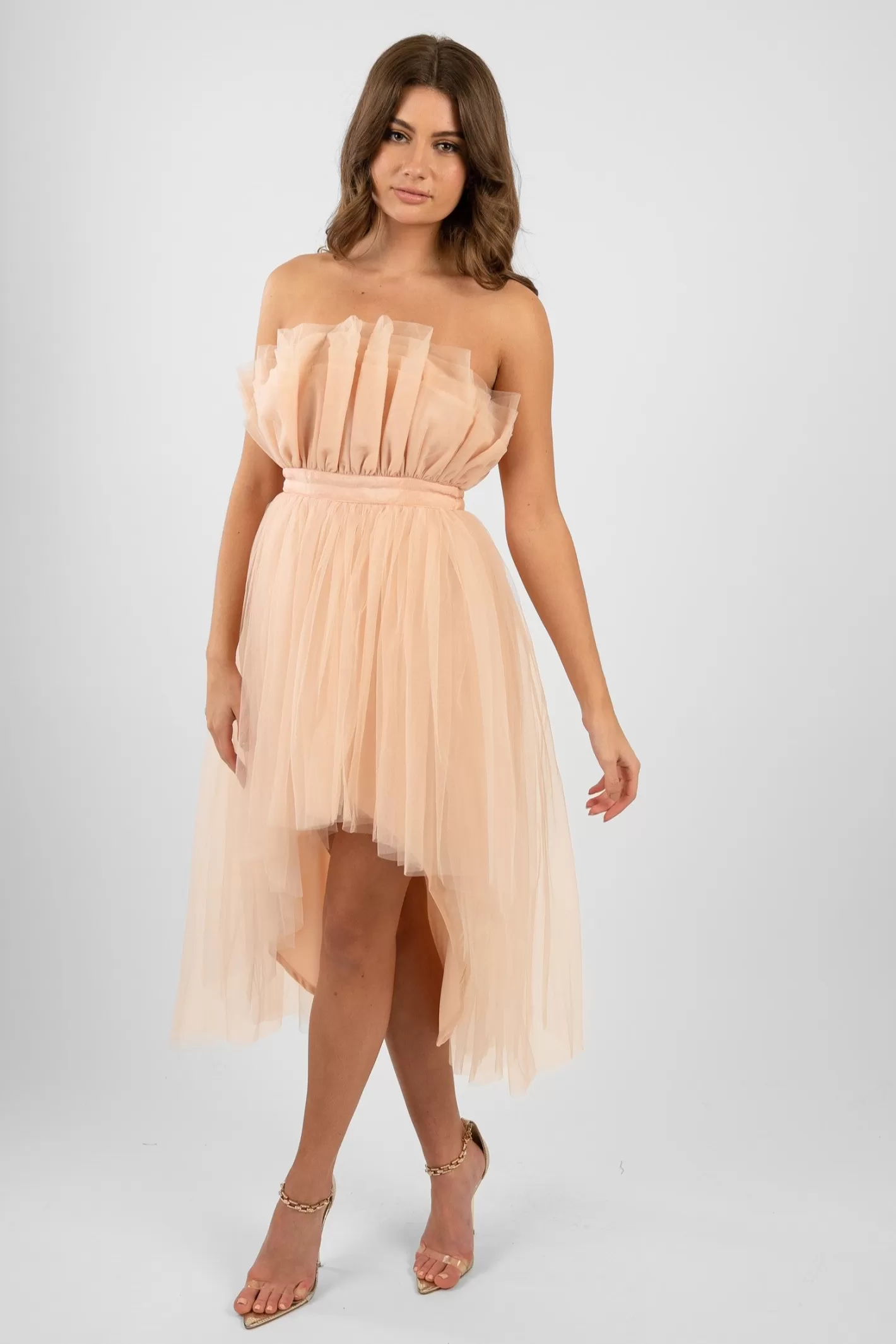 Hot Nidha High Low Tulle Dress In Nude Women Midi Dresses