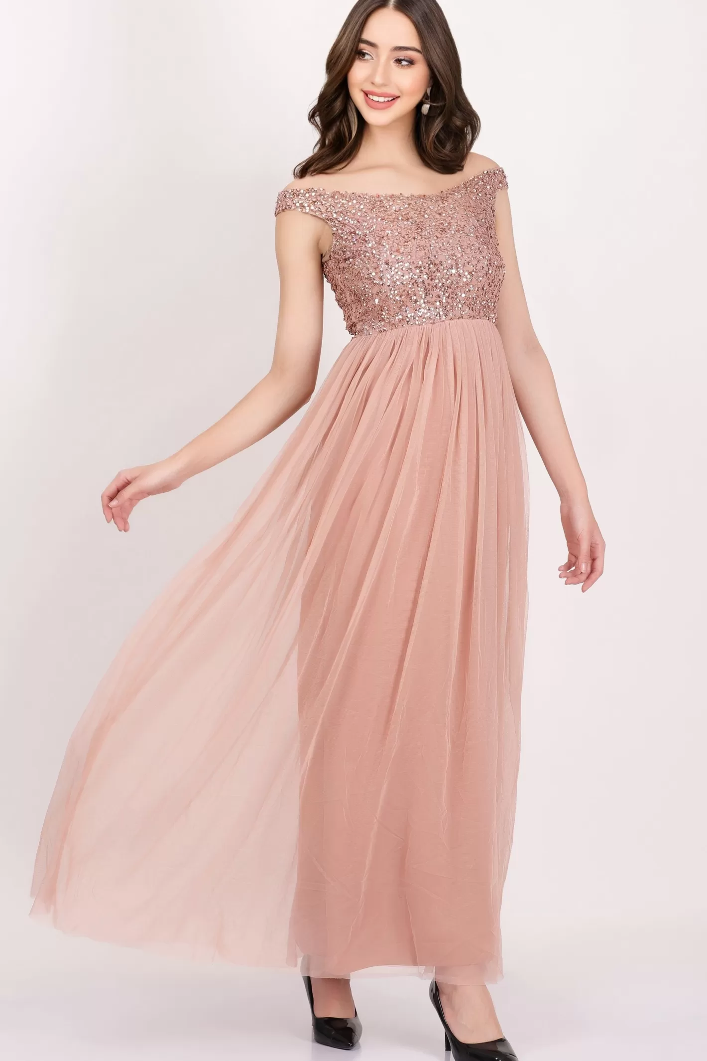 Clearance Nina Taupe Embellished Bridesmaid Maxi Dress Women Maxi Dresses