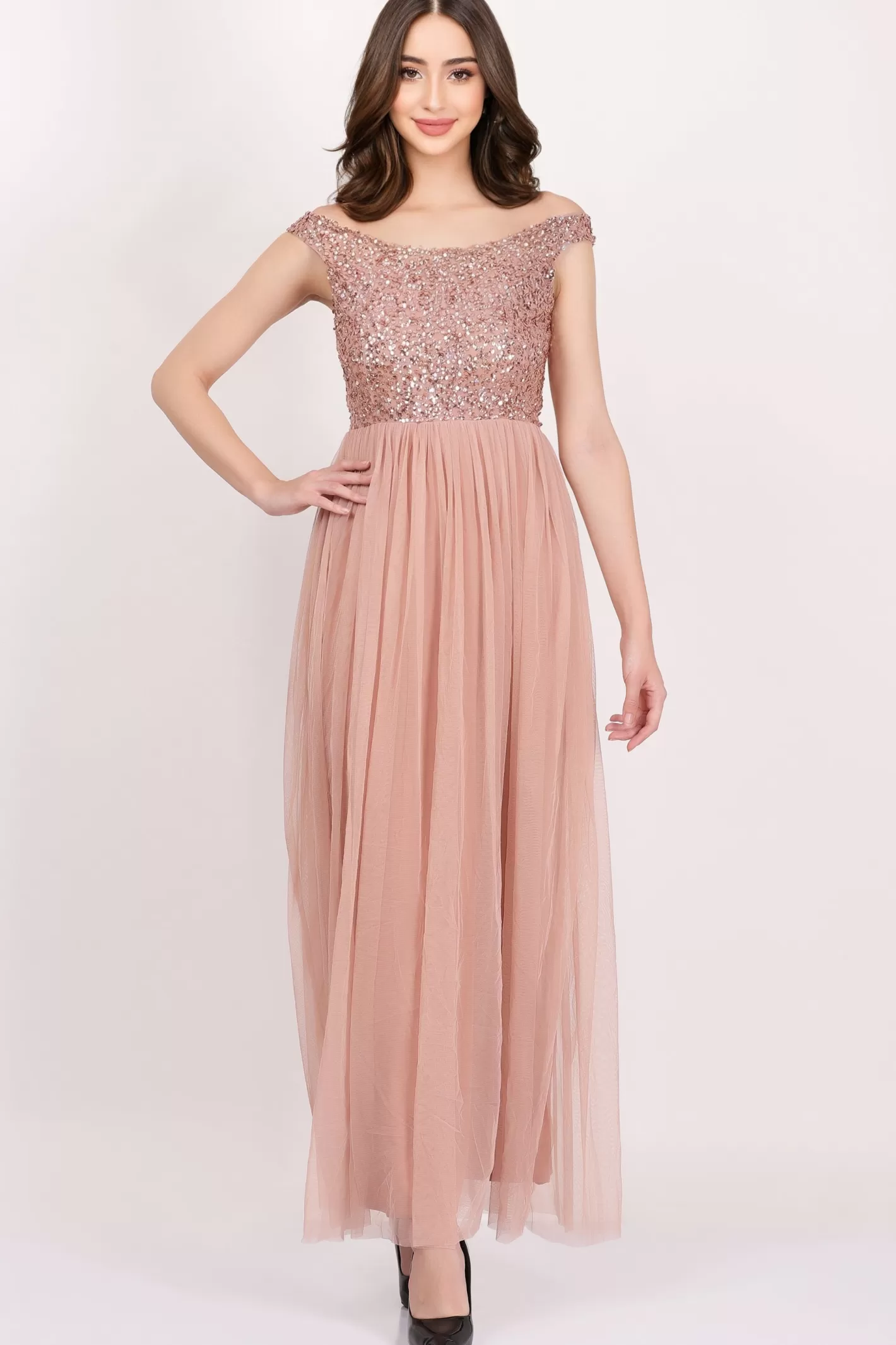 Clearance Nina Taupe Embellished Bridesmaid Maxi Dress Women Maxi Dresses