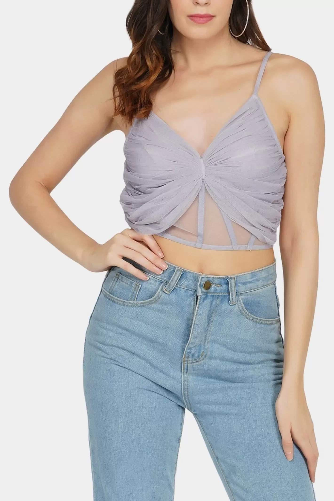 New Olivia Bow Mesh Top In Lilac Women Tops