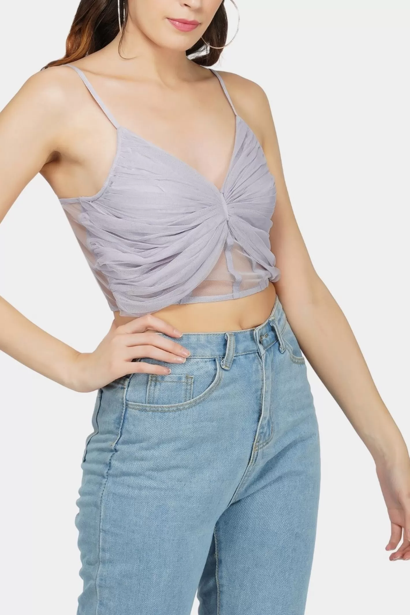 New Olivia Bow Mesh Top In Lilac Women Tops