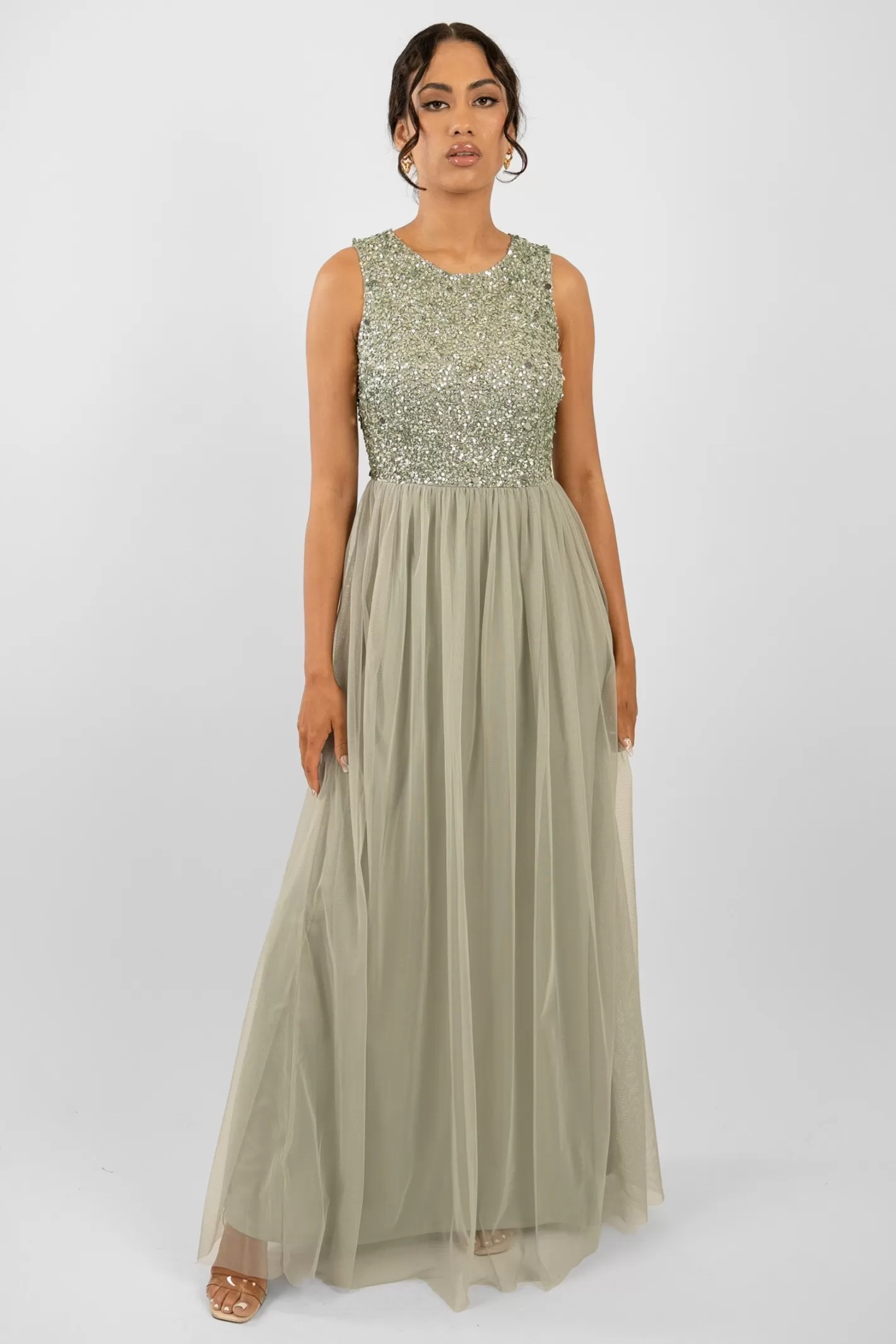 Flash Sale Picasso Sage Green Embellished Bridesmaid Dress Women Maxi Dresses