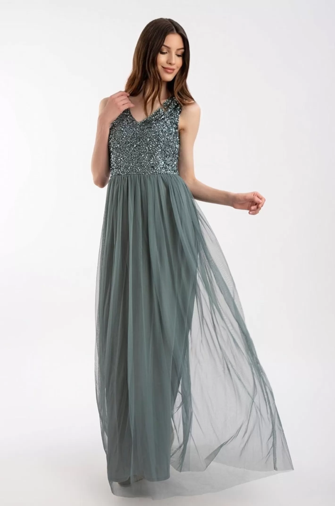 Clearance Picasso V Embellished Teal Bridesmaid Dress Women Maxi Dresses