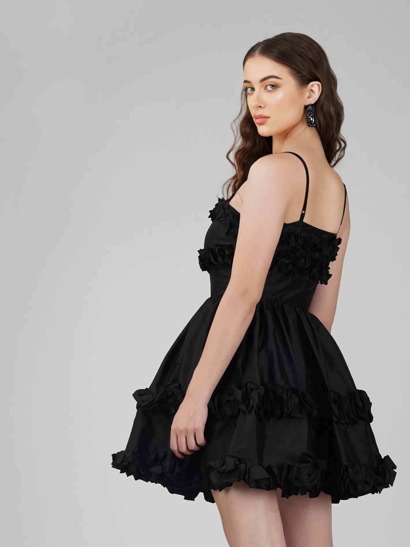 Sale Rhiann Black Taffeta Mini Dress Women Mini Dresses