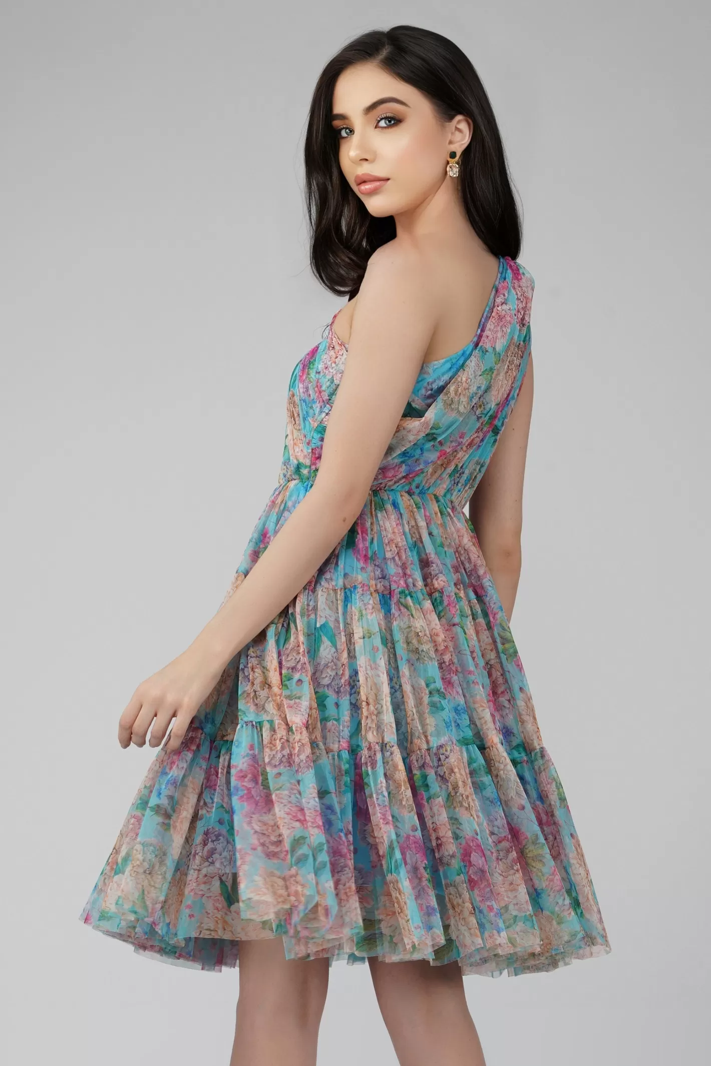 New Roka Floral One Shoulder Mini Dress In Blue Women Mini Dresses