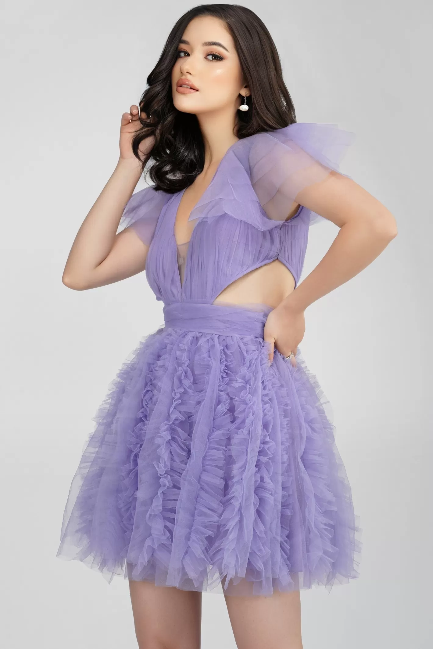 Outlet Sage Purple Tulle Mini Dress Women Mini Dresses