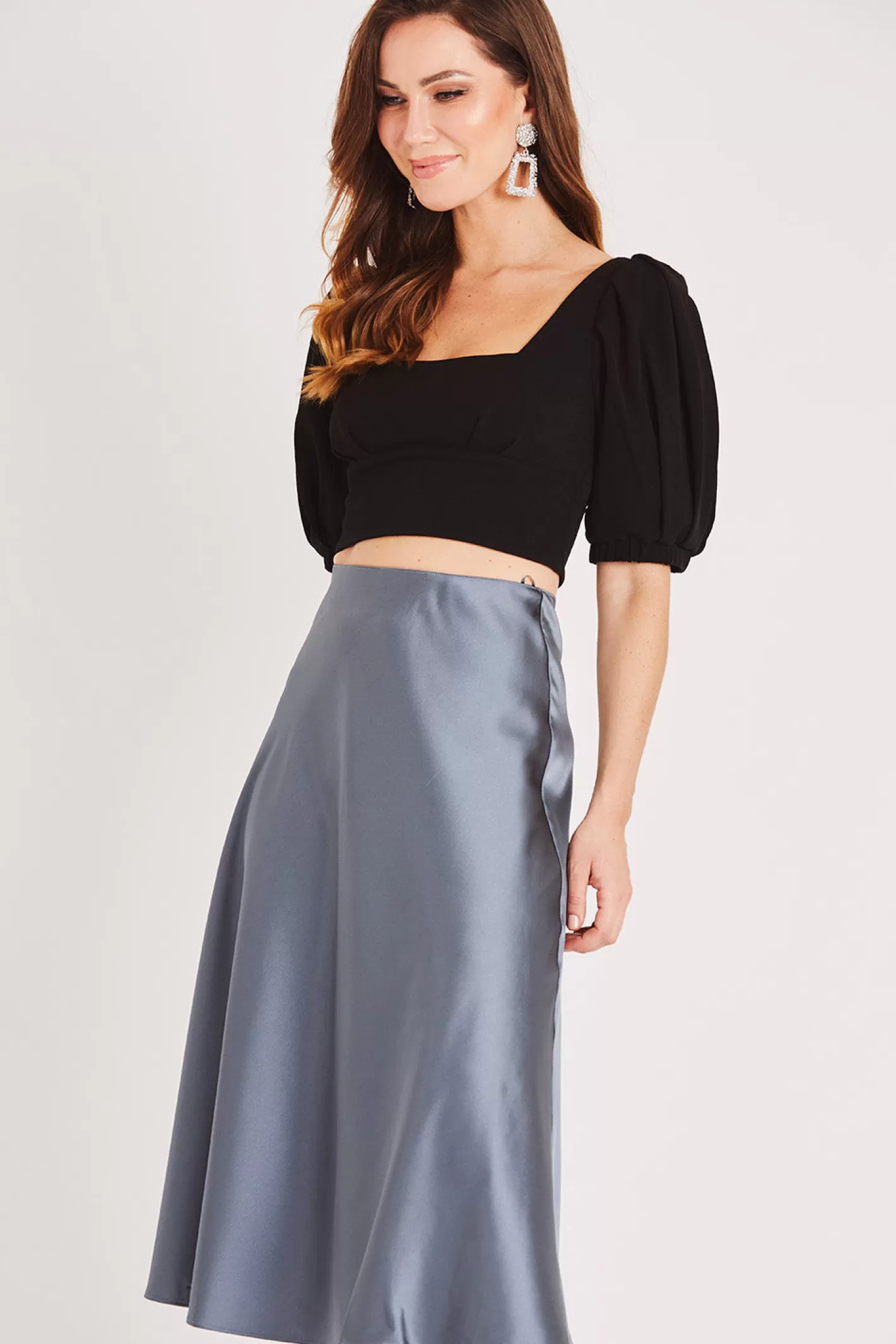 Store Sophie Grey Satin Skirt Women Skirts