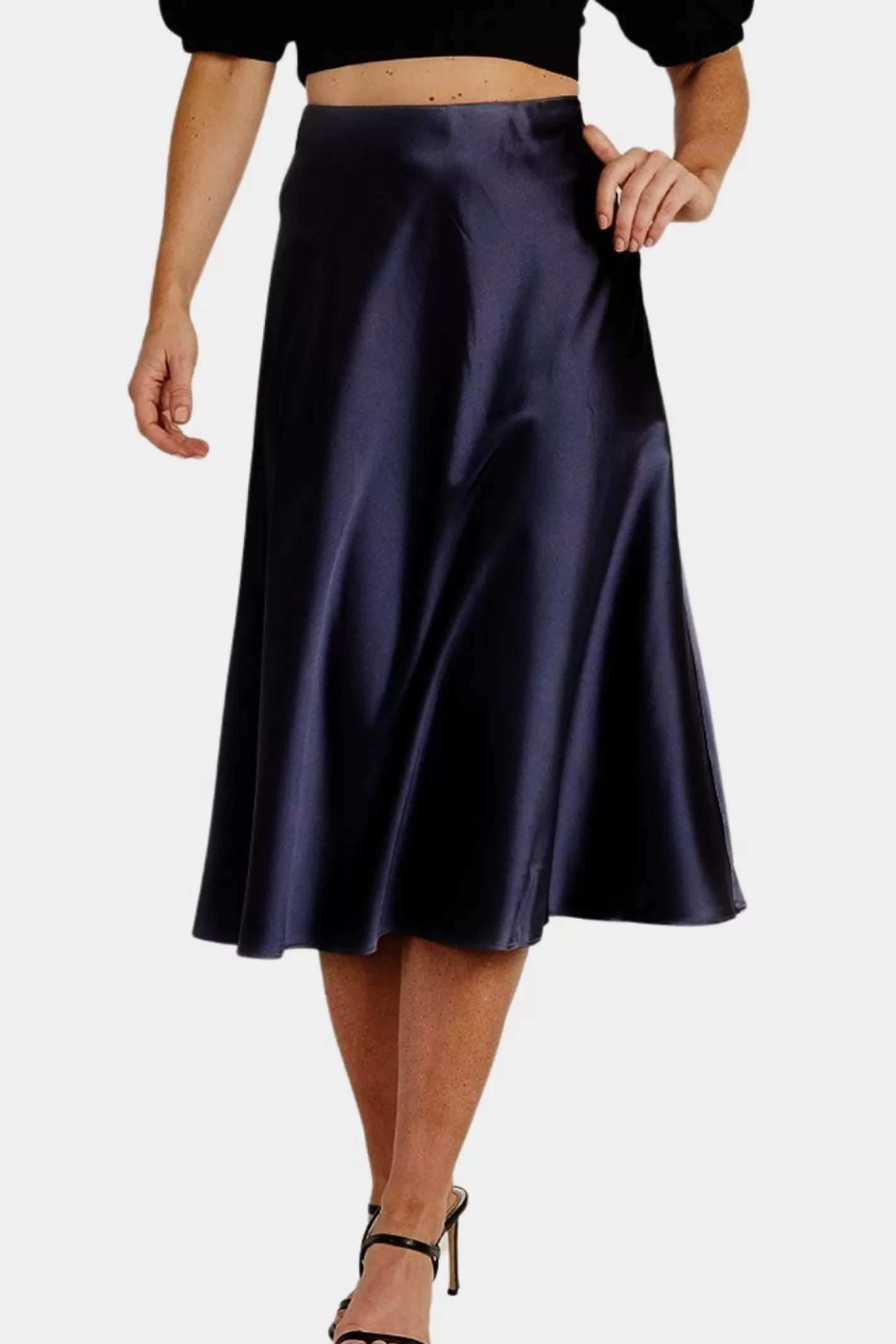 Fashion Sophie Navy Satin Skirt Women Skirts