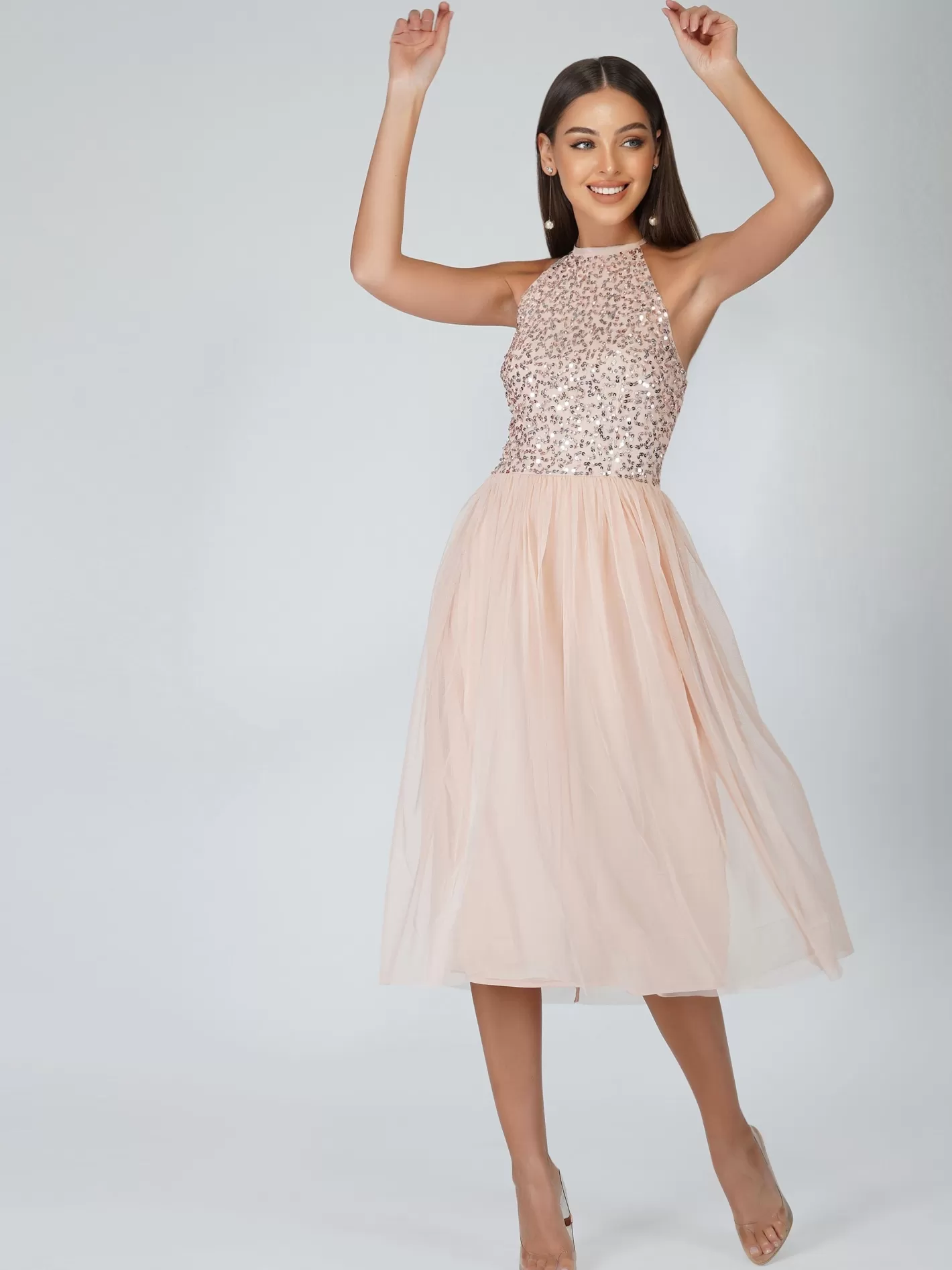 Store Sprinkle Blush Pink Bridesmaid Midi Dress Women Midi Dresses